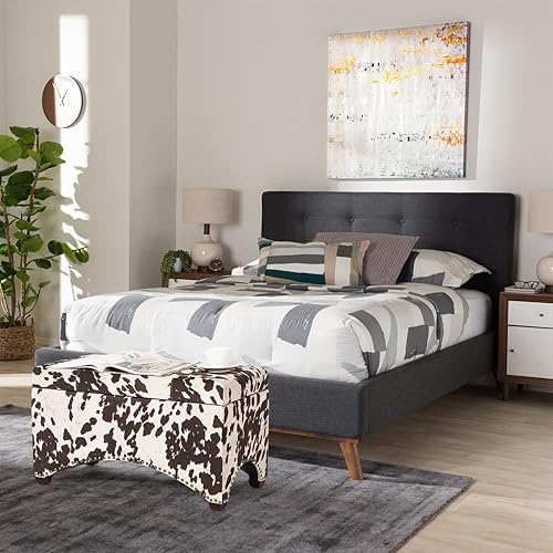 Miniatura 7 de Adeco Banco otomano de almacenamiento de tela de 29.8 pulgadas, banco de almacenamiento tapizado con cabeza de clavo, banco rectangular con patas de