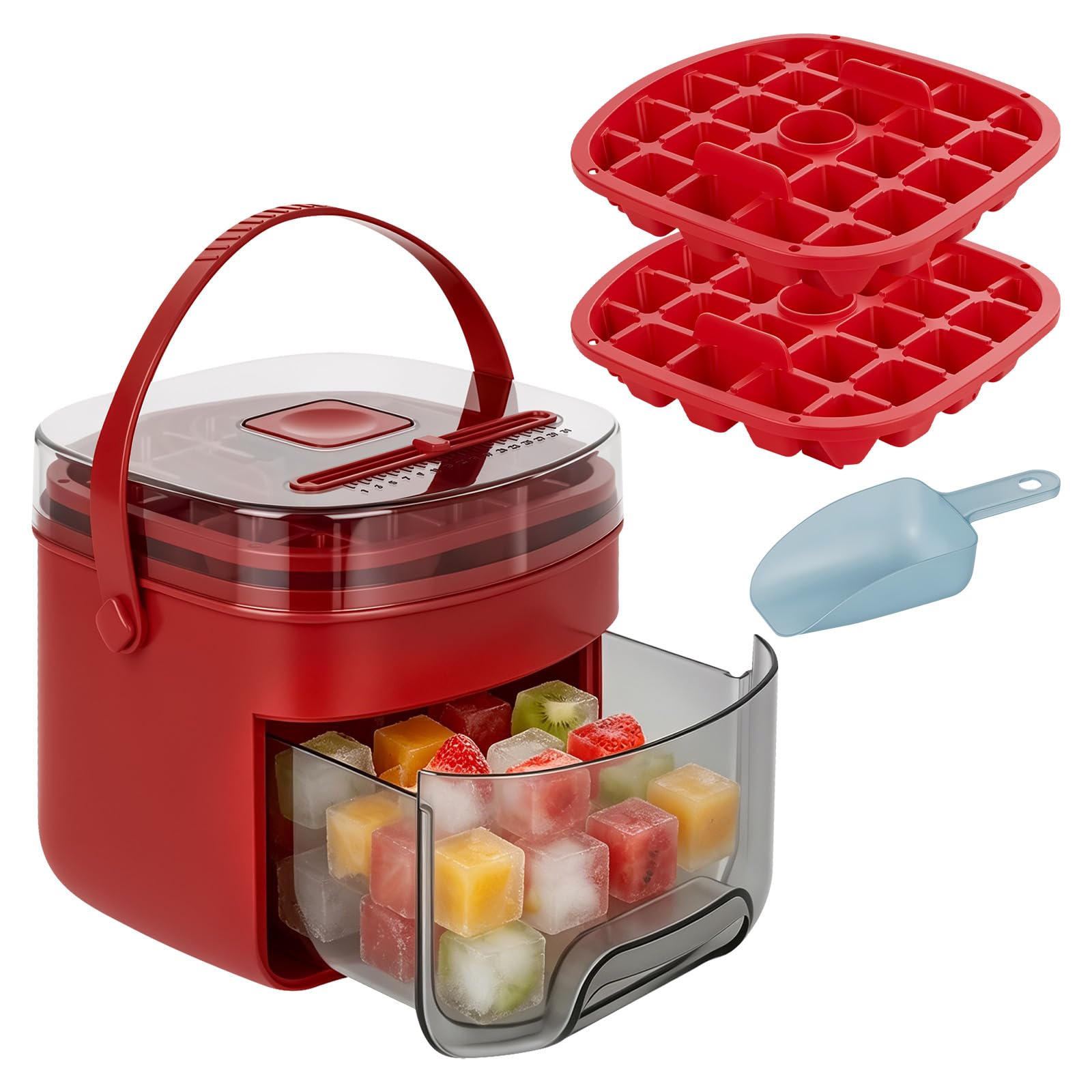 Máquina para hacer hielo, 48 cubitos de hielo, incluye cuchara de hielo y cesta, liberación rápida en 1 segundo, ideal para whisky, cócteles, café y cerveza