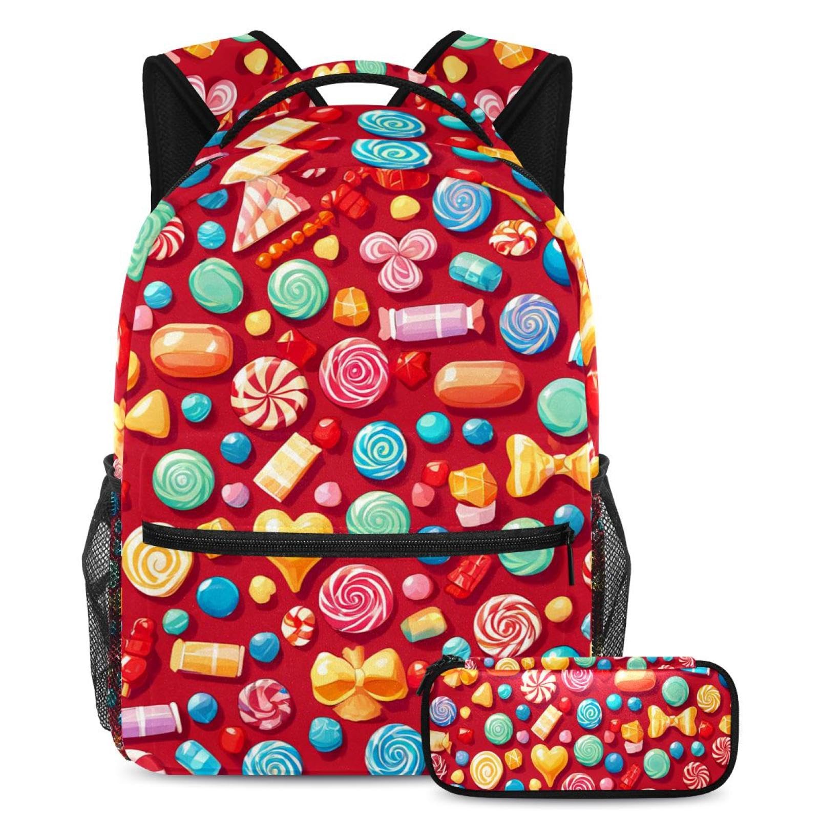 Sac à dos motif bonbons rouges multicolore 2 pièces avec trousse