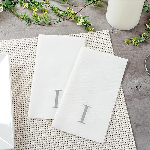 Miniatura 125 de Luxenap - Toallas de invitados de 15.8 x 7.9 pulgadas, 50 toallas de mano con letras plateadas, letra "P", fuente Sans Serif, servilletas de papel
