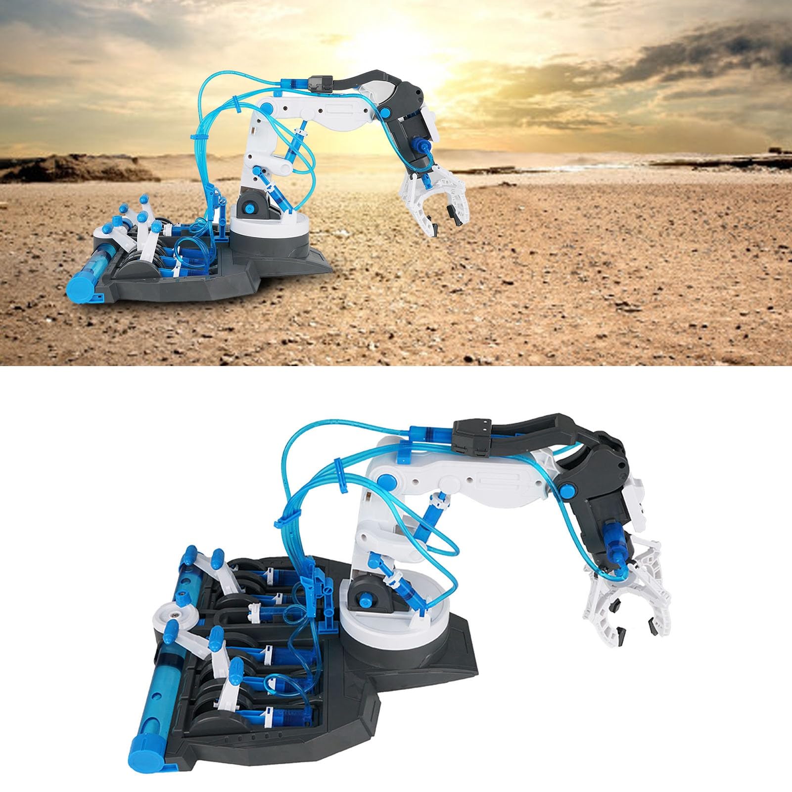 Kit Braccio Robot Idraulico Fai-da-te per Bambini, Giocattolo Educativo Braccio Meccanico, Assembla con funzionalità 3 in 1, Materiale Plastico Resistente (101 blu)