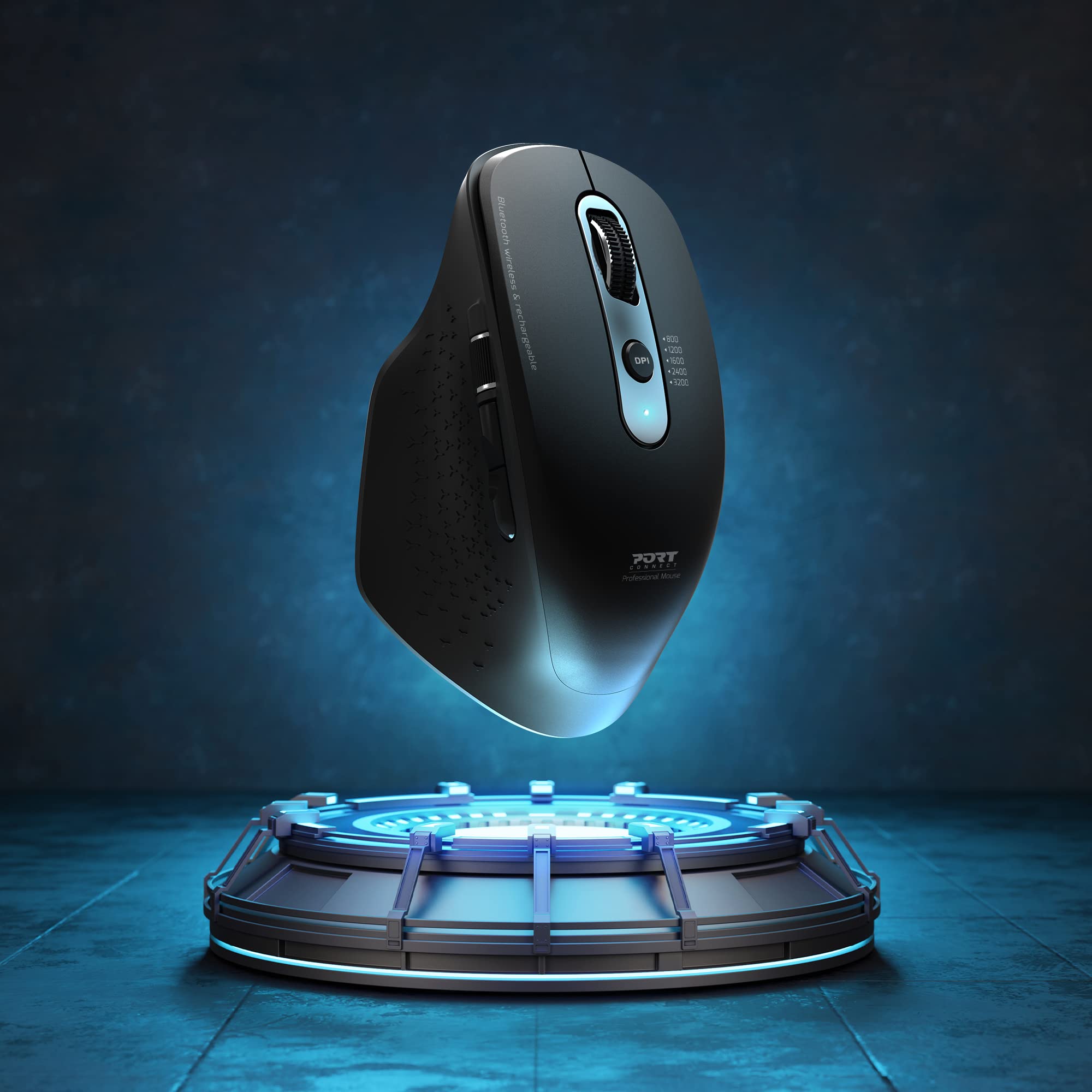 Port Connect Souris sans Fil 2.4 ghz - Bluetooth USB-a & USB-c Executive Rechargeable - ambidextre - 5 Boutons Silencieux dpi Ajustable Noir