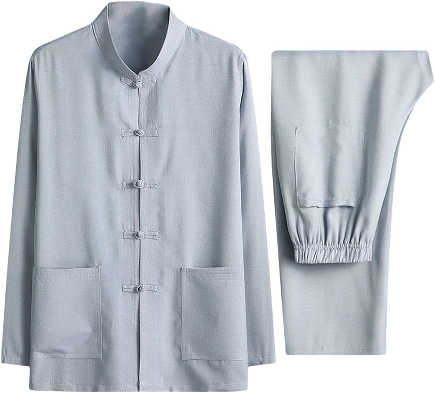 Men's Summer Chinese Style Thin Breathable Long Sleeve Hanfu Shirt Tang Suit Set