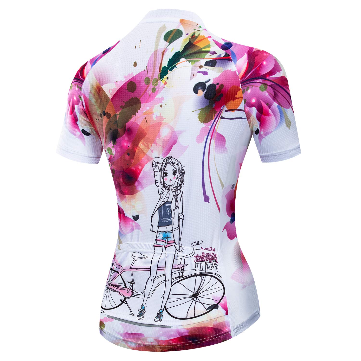 Women's Cycling Jersey Short Sleeve Reflective Tops Breathable Biking Shirts Girl White L