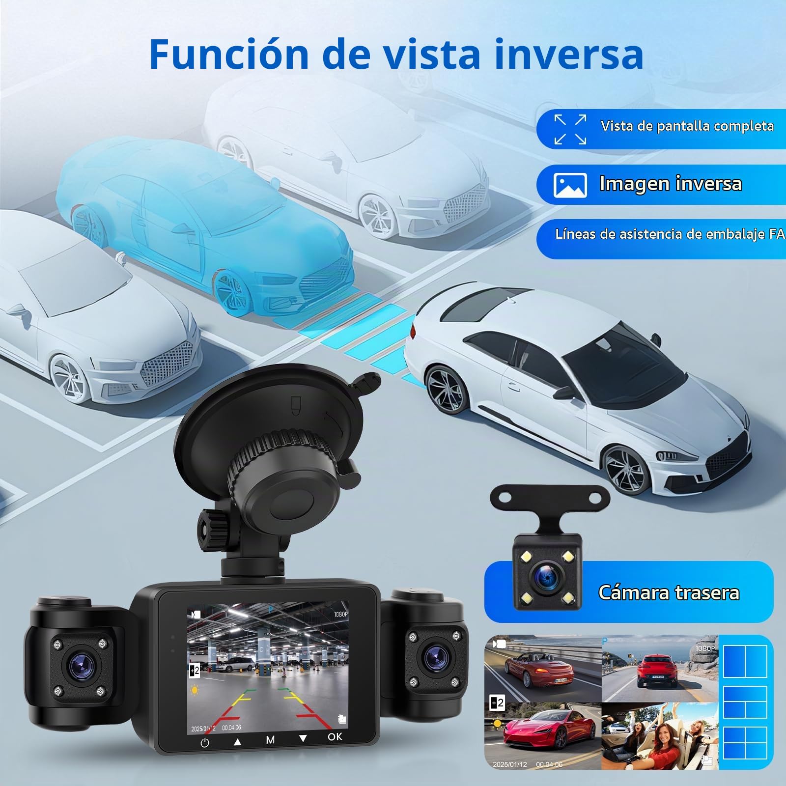Hodozzy Dashcam 4 Canales para Coche, 360° Delantera Frontal Trasera Izquierda Derecha, 1080P Cámara Grabación en Bucle Visión Nocturna G-Sensor Control de Aparcamiento Detección de Movimiento