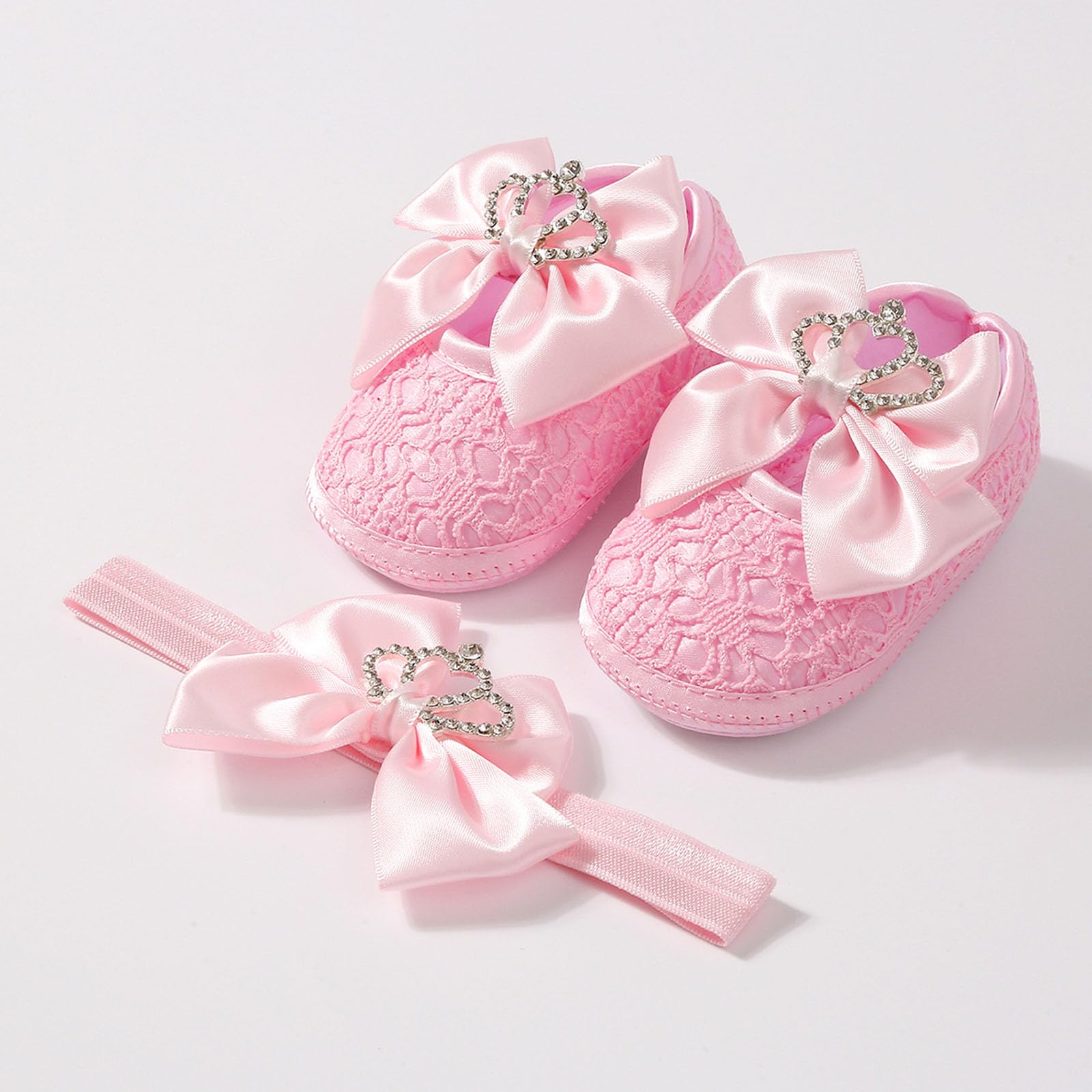 Stylish Crowns Bowknot Design Newborns Girl Shoe Headband Set Feature Soft Soles and Comfortable Fabric Soft Baby Footwearsophisticated Child Girl Footwear — view 8