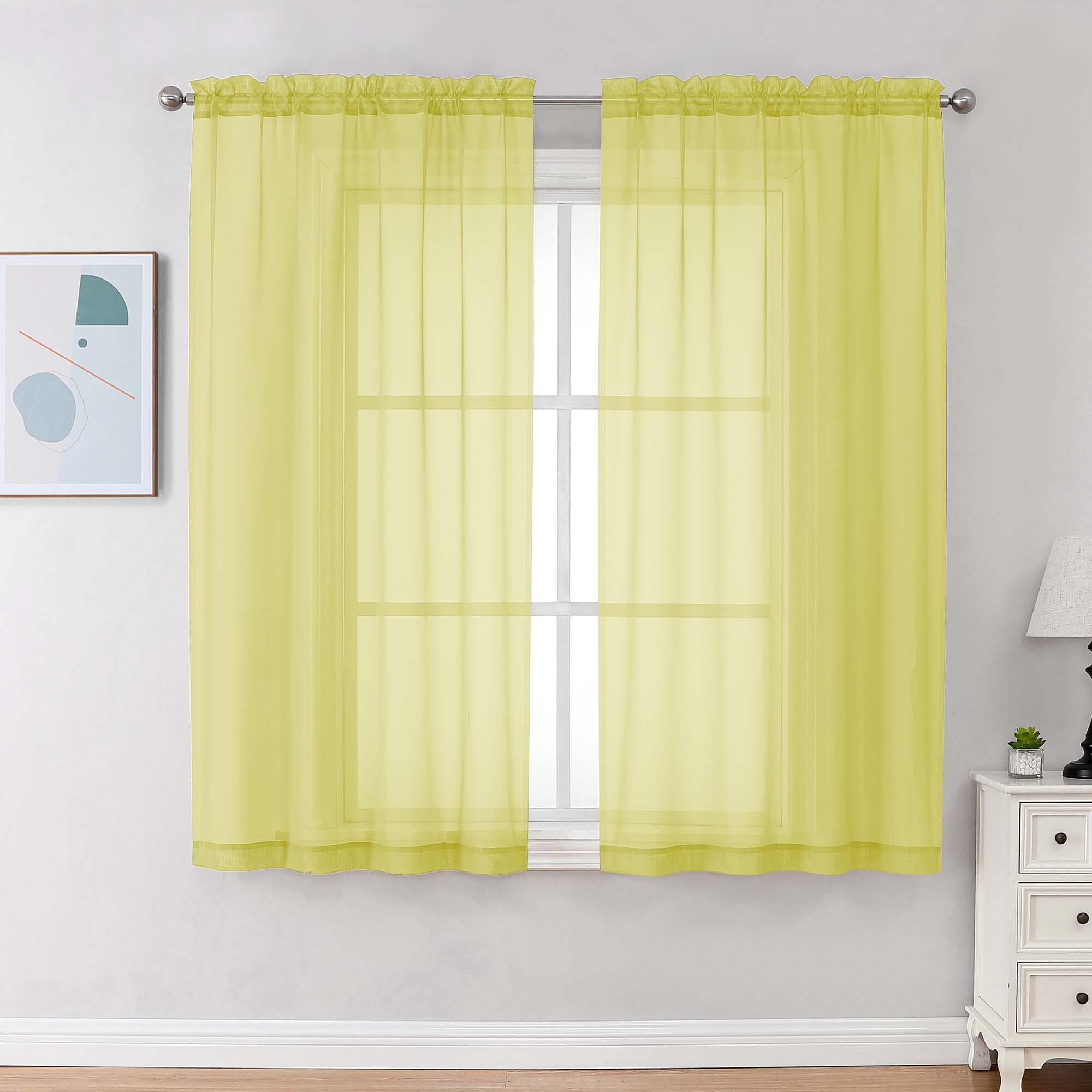 Chyhomenyc Lemon Sheer Curtains 72 Inch Length 2 Panels, Light Filtering Soft Airy Rod Pocket Voile Window Curtain Drapes for French Door Bedroom Living Room, Each 42Wx72L