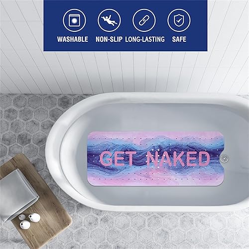 Miniatura 2 de Tapete de baño de mármol rosa y azul de 40 x 16 pulgadas, extra largo, para bañera, citas divertidas, tapete de ducha antideslizante para baño con