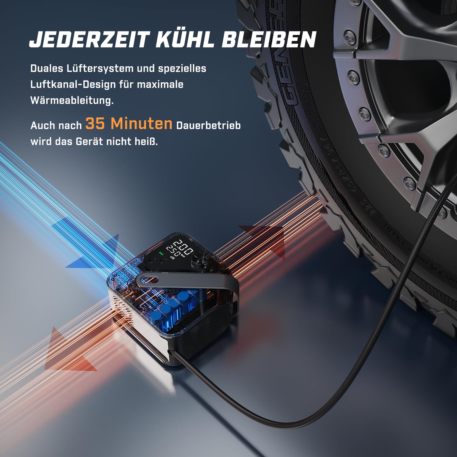 CYCPLUS AL7 Elektrische Luftpumpe, Tragbarer Luftkompressor für Fahrrad, Autos, Lkw, Pick-ups & SUV, 4× schneller Reifenfüller mit Hochleistungsmotor, kompakt & leistungsstark für Nutzfahrzeuge