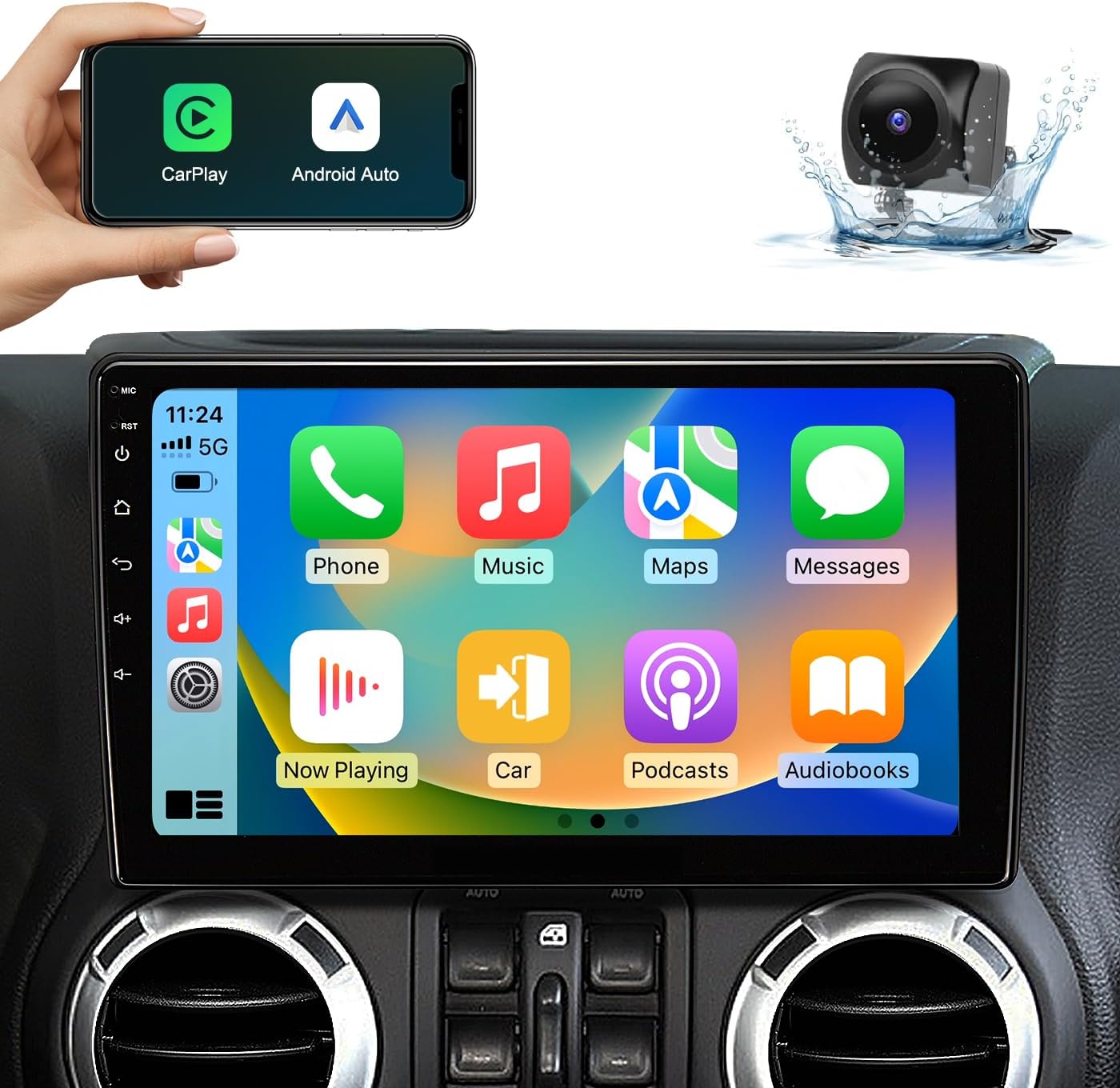 10.2 Inch Car Radio Stereo for Jeep Wrangler/JK 2007-2018 Jeep Patriot 2009-2016 Dodge Ram 2009-2012 with CarPlay/Android Auto/Touch Screen/FM/HD Backup Camera