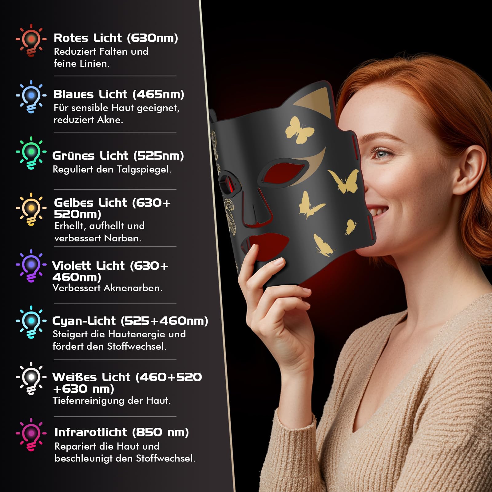 LED Gesichtsmaske mit Rotlichttherapie – 7 Farben led maske gesicht mit Kühlmaske, Anti-Aging/Akne, Aufhellung, Faltenbehandlung, Pflegegerät und Schön für alle Hauttypen