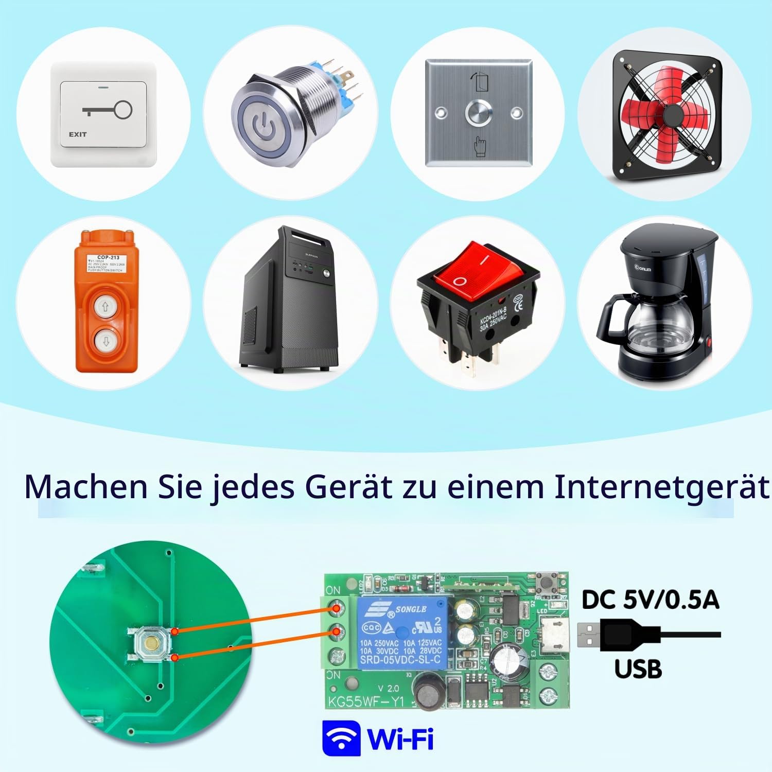 DieseRC 4x 1 Kanal WIFI Intelligenter Schalter mit 1x Bluetooth-Sender, DC 5V 12V 24V 36V Passiver Ausgang Relai Modul Trockener Kontakt Ewelink APP kompatibel mit Alexa/Google Home