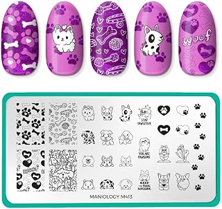 Maniology Pawsitive Vibes Nail Stamping Plare | Adorable Puppy Stamp Plates, Woof-Worthy Manicure Designs, Playful Paw Print Patterns - Reusable, Rectangular, Stainless Steel Nail Art Template