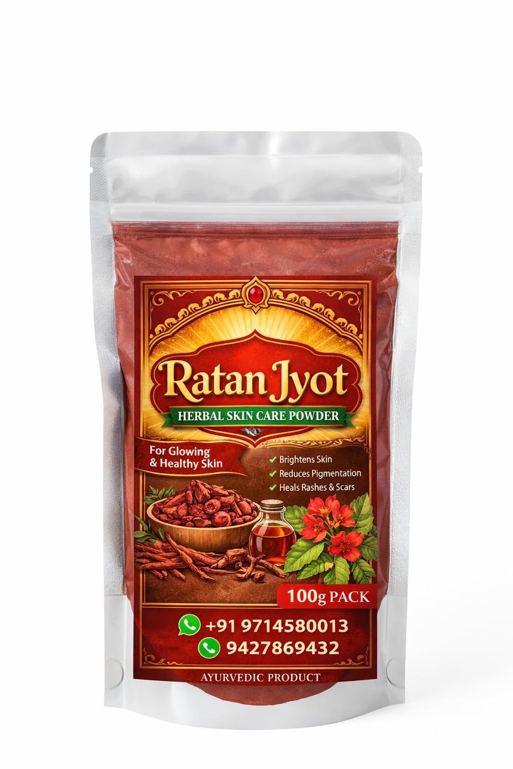 Original Red Ratan Jot Powder for Hair Growth & Preventing Graying | Skin Healing & Soothing | 100g (Alkanet Root)-image-29