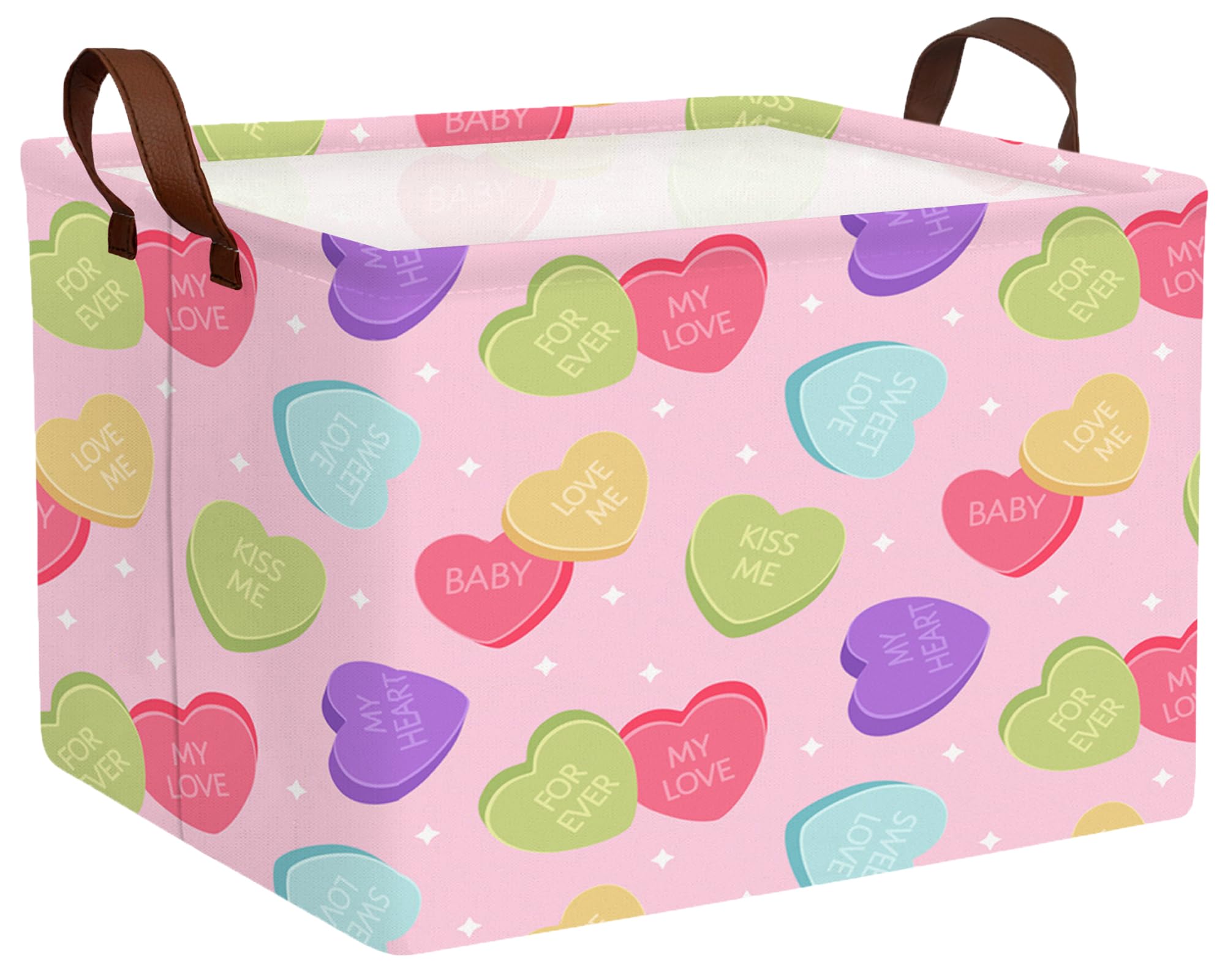 Valentines Day Basket Large Foldable Heart Shaped Storage Box for Gifts Kids Empty Storage Bins Rectangular Toy Organizer Decor (Colorful Love)