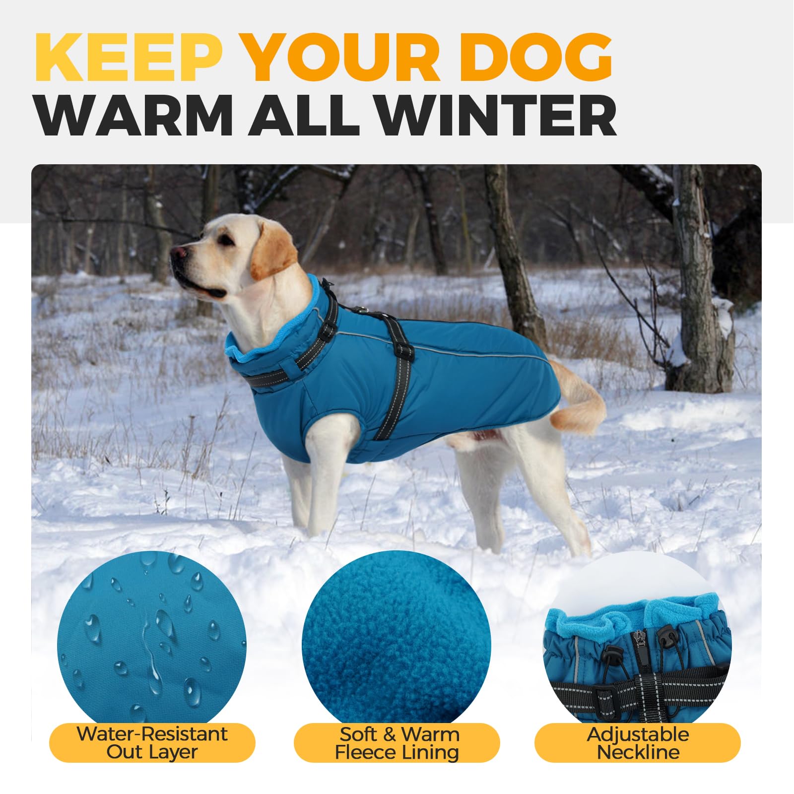 Lelepet Abrigo para Perro, Abrigo para Perro con arnés Integrado, Abrigo de Invierno cálido para Perro, Chaqueta Impermeable para Perro con arnés, Abrigos para Clima frío, Chaleco Grueso de Forro