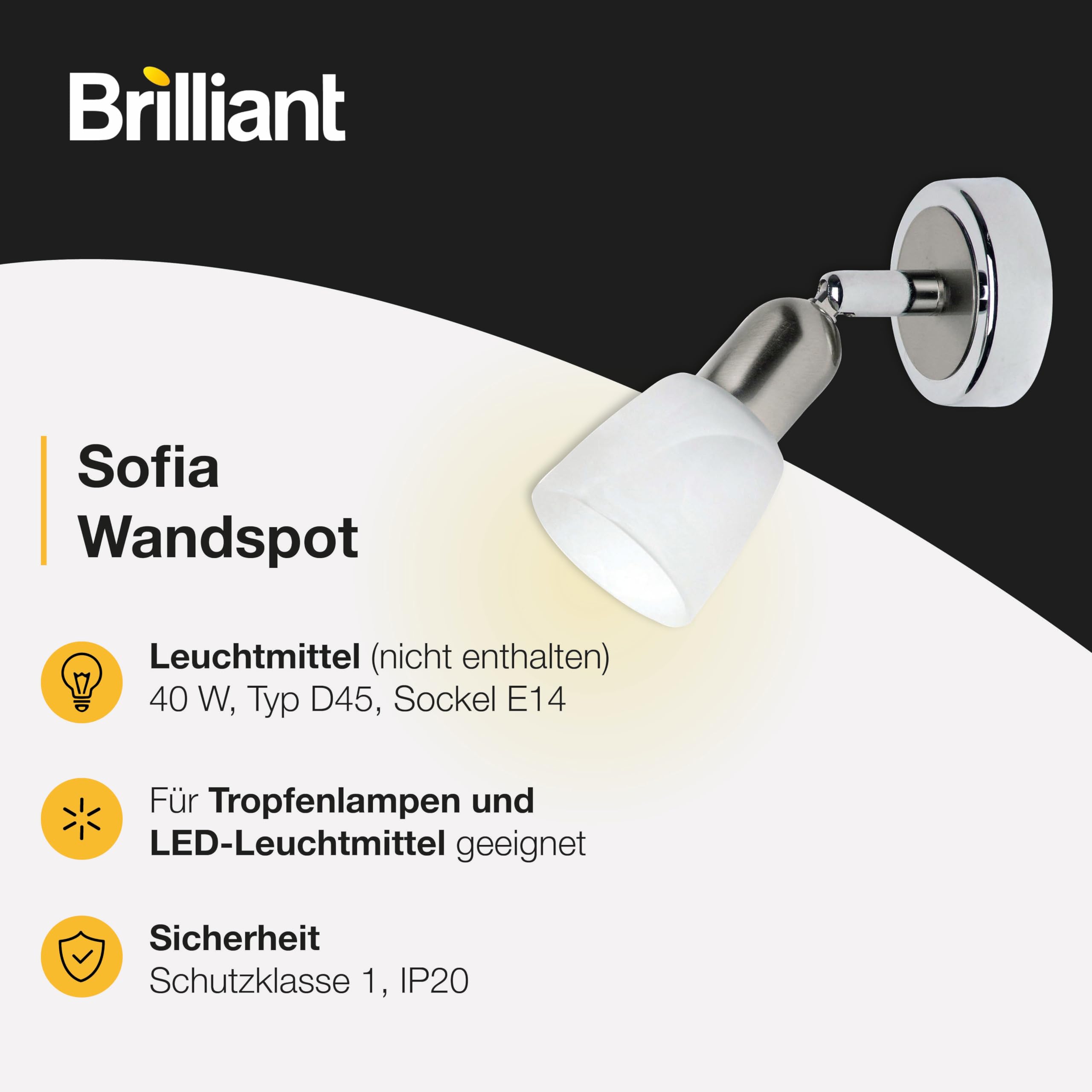 BRILLIANT lámpara Sofia aplique de pared hierro/cromo | 1x D45, E14, 40W, adecuado para lámparas de caída (no incluidas) | Escala A ++ a E | Cabeza giratoria