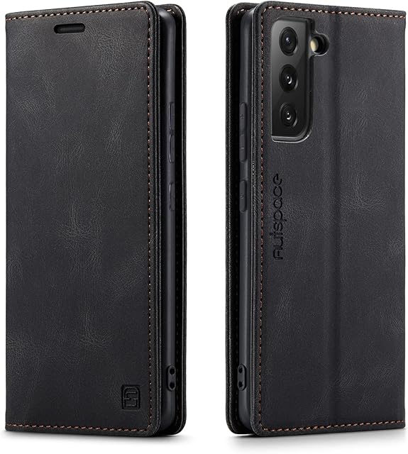 LOLFZ Wallet Case for Samsung Galaxy S22 5G, Magnetic Flip Leather Case with RFID Block Card Slots Kickstand Shockproof Protective Cover Compatible with Galaxy S22 5G - Black