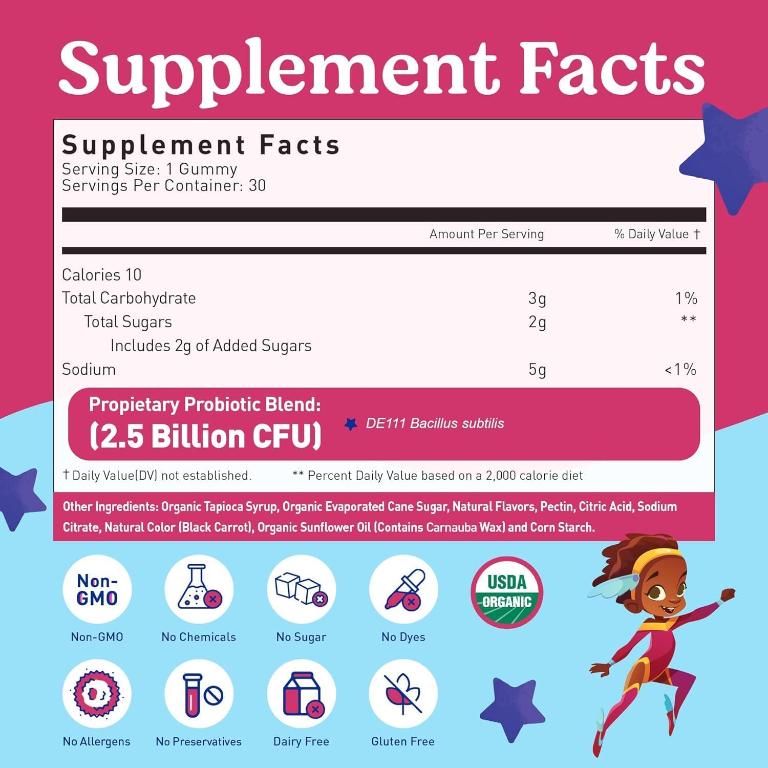 LOVEBUG Kids Probiotic Gummies - Toddler Immunity Support & Constipation Relief - USDA Organic Probiotics for Childrens Gut & Digestive Health (Age 4+) - 30 Strawberry Flavoured Vegan Gummies - Image 5