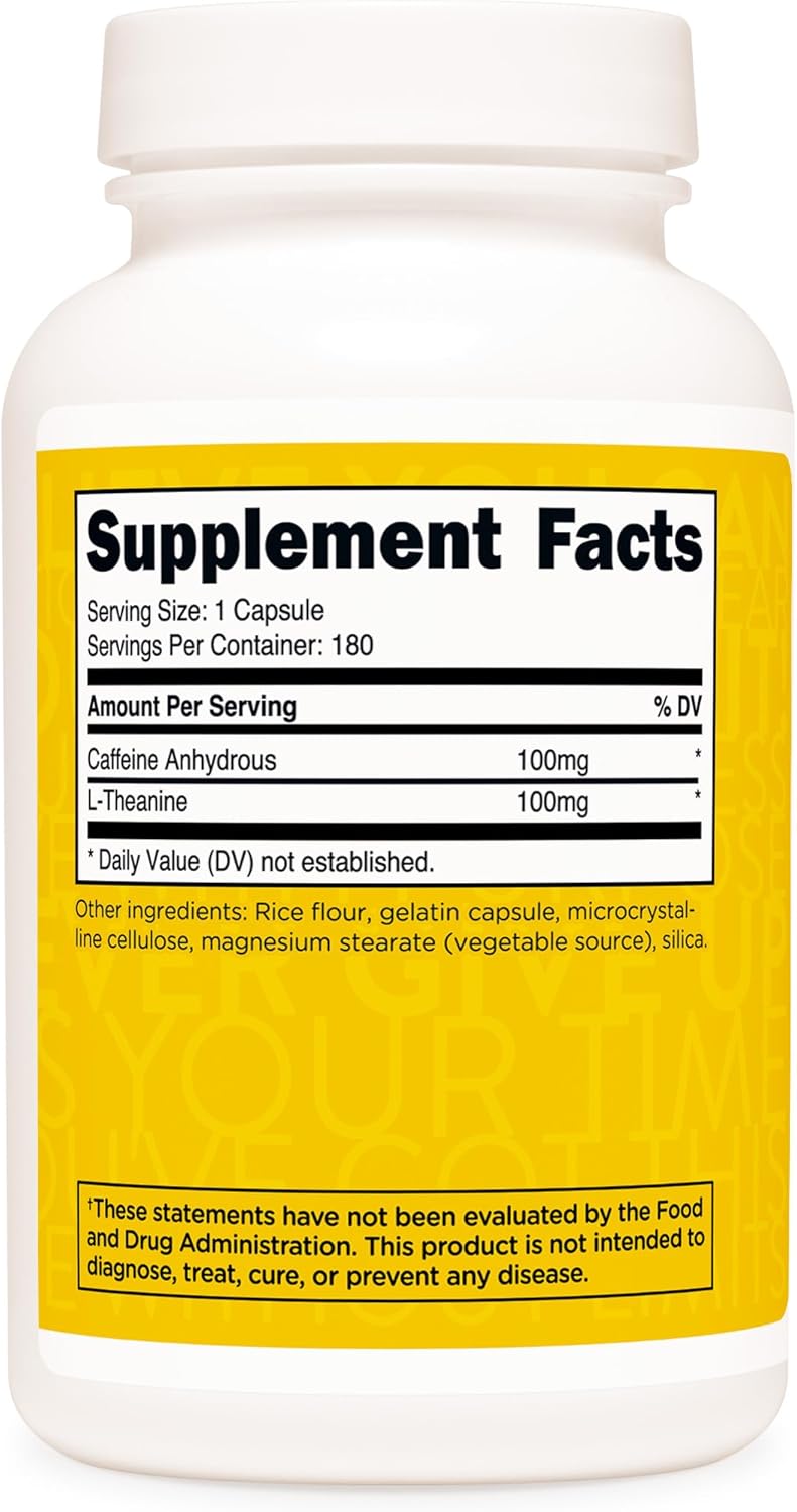 TransformHQ Caffeine & L-Theanine (100mg Each) 180 Caps - Gluten Free, Non-GMO - Image 4
