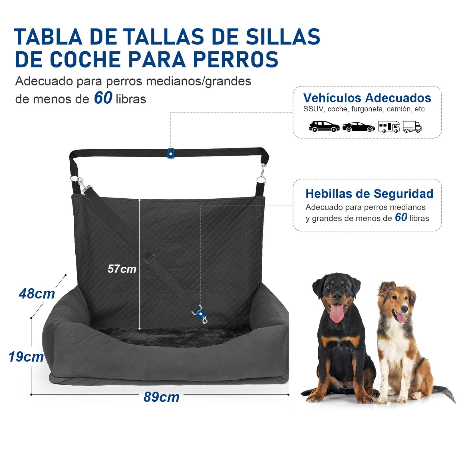 Asiento de Coche para Perros Antideslizante Desmontable Lavable Cómodo Seguro Multifuncional