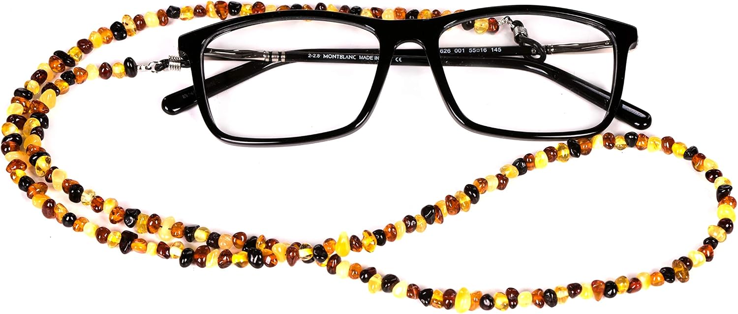 AMBERAGE Natural Baltic Amber beaded Eyeglasses -Sunglasses Holder/Eyeglass Chain for Adults Hand Made (3colors)