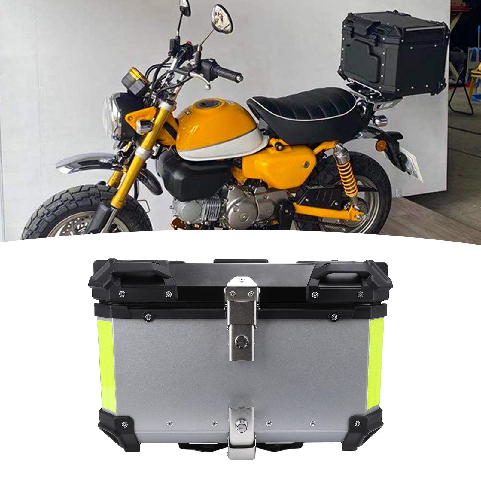 Dilwe Górna Obudowa Motocykla 50L Skrzynka na Tylne Motocykle ze Stopu Aluminium z blokadą zabezpieczającą Płyta Dolna z szybkozłączką Odblaskowa Naklejka dla Rowerzystów Dojeżdżających do Pracy