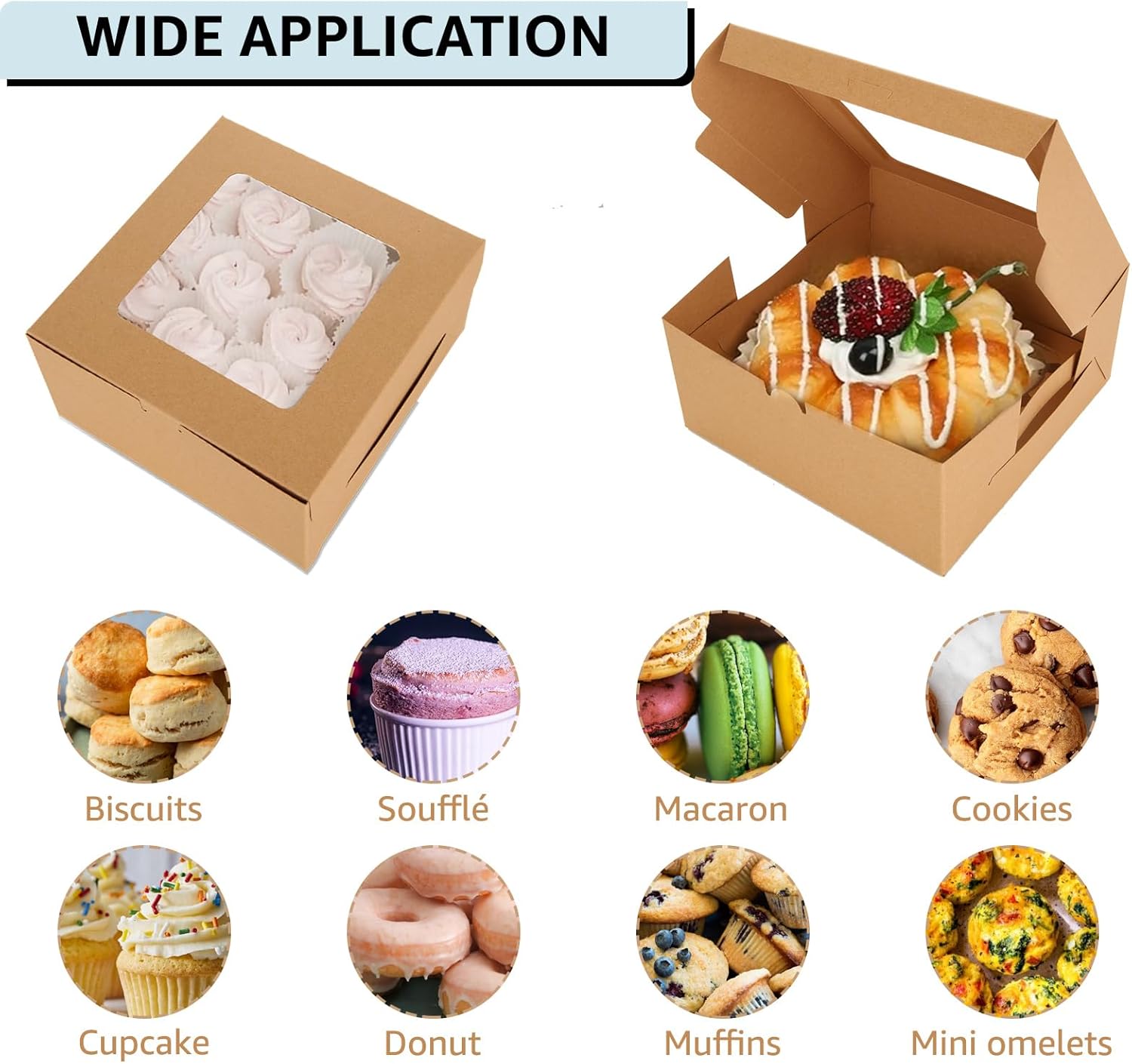 100 PCS Cupcake Boxes 4 Count Cupcake Containers Brown Kraft Paper Cupcake Boxes Treat Boxes with Insert 4 Cavity for Muffins Cookies Cupcakes Macarons Donuts（6x6x3 Inch）