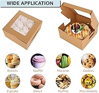 Vista 5 de 100 cajas para magdalenas con ventana, 4 recipientes para cupcakes de 6 x 6 x 3 pulgadas, cajas de papel kraft marrón para cupcakes, cajas