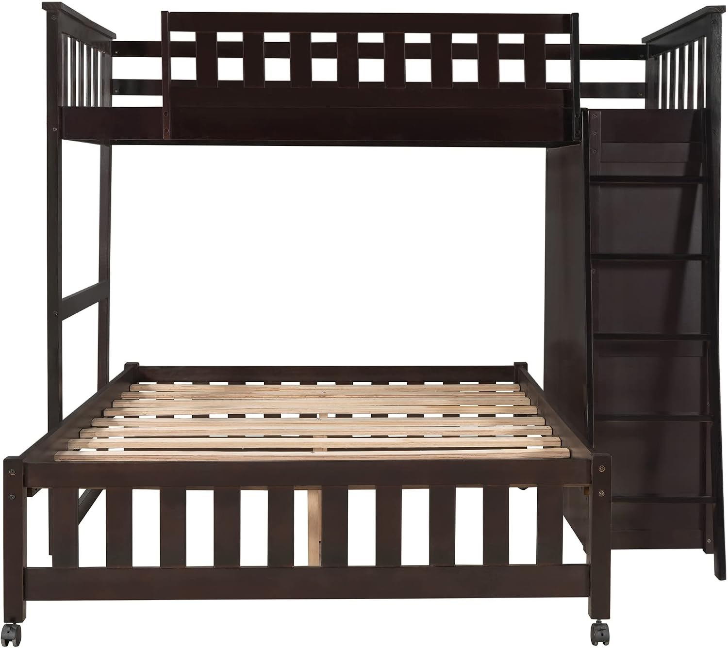 Harper & Bright Designs Twin Over Full Bunk Bed, Wood Bunk Bed Frame with 6 Drawers and Shelves, Bottom Bed with Wheels, Bedroom Furniture (Espresso with Drawers, Twin/Full)