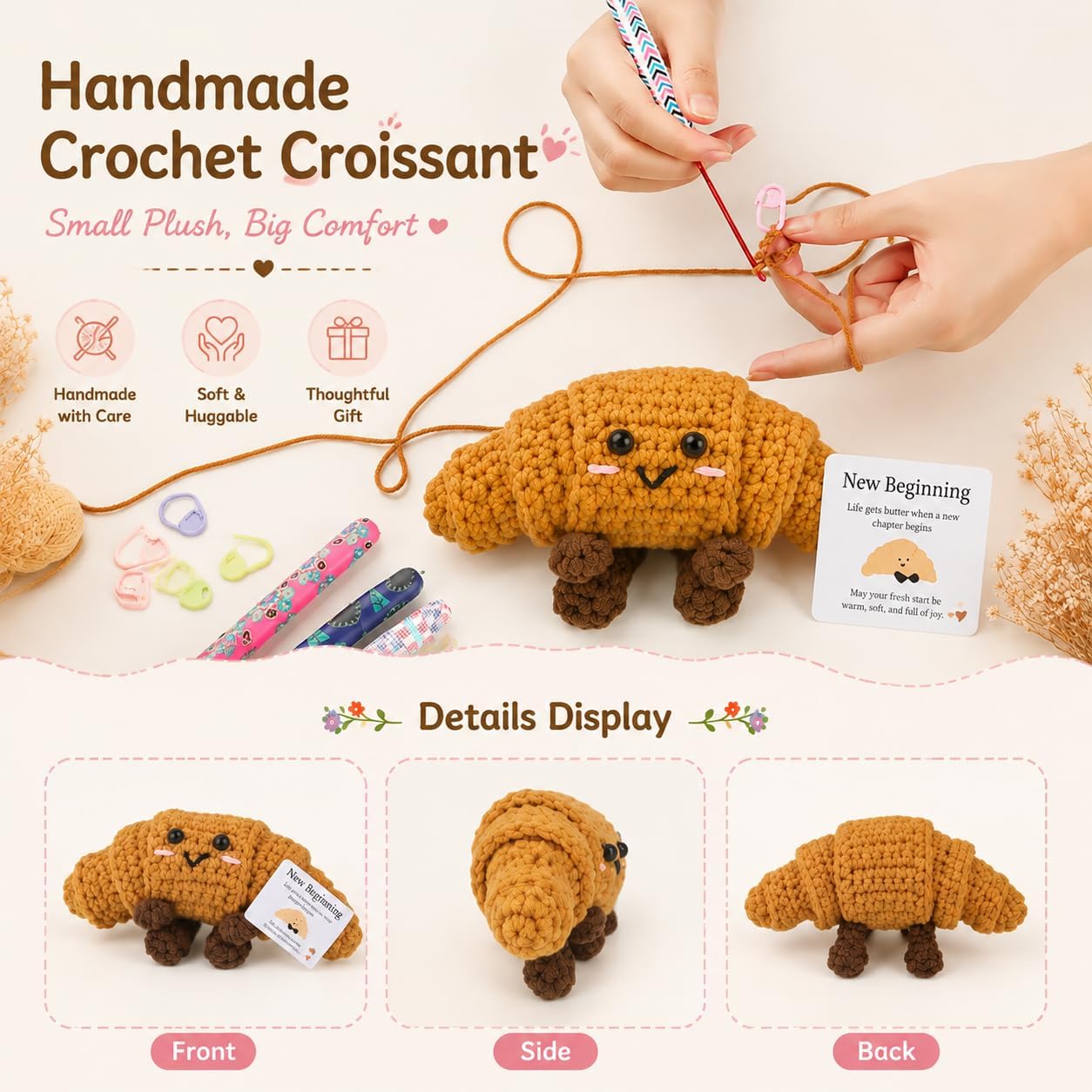 Emotional Support Crochet Handmade Croissant Retirement Gift fo Woman House Warming Gifts New Home Inspirational Gifts for Women