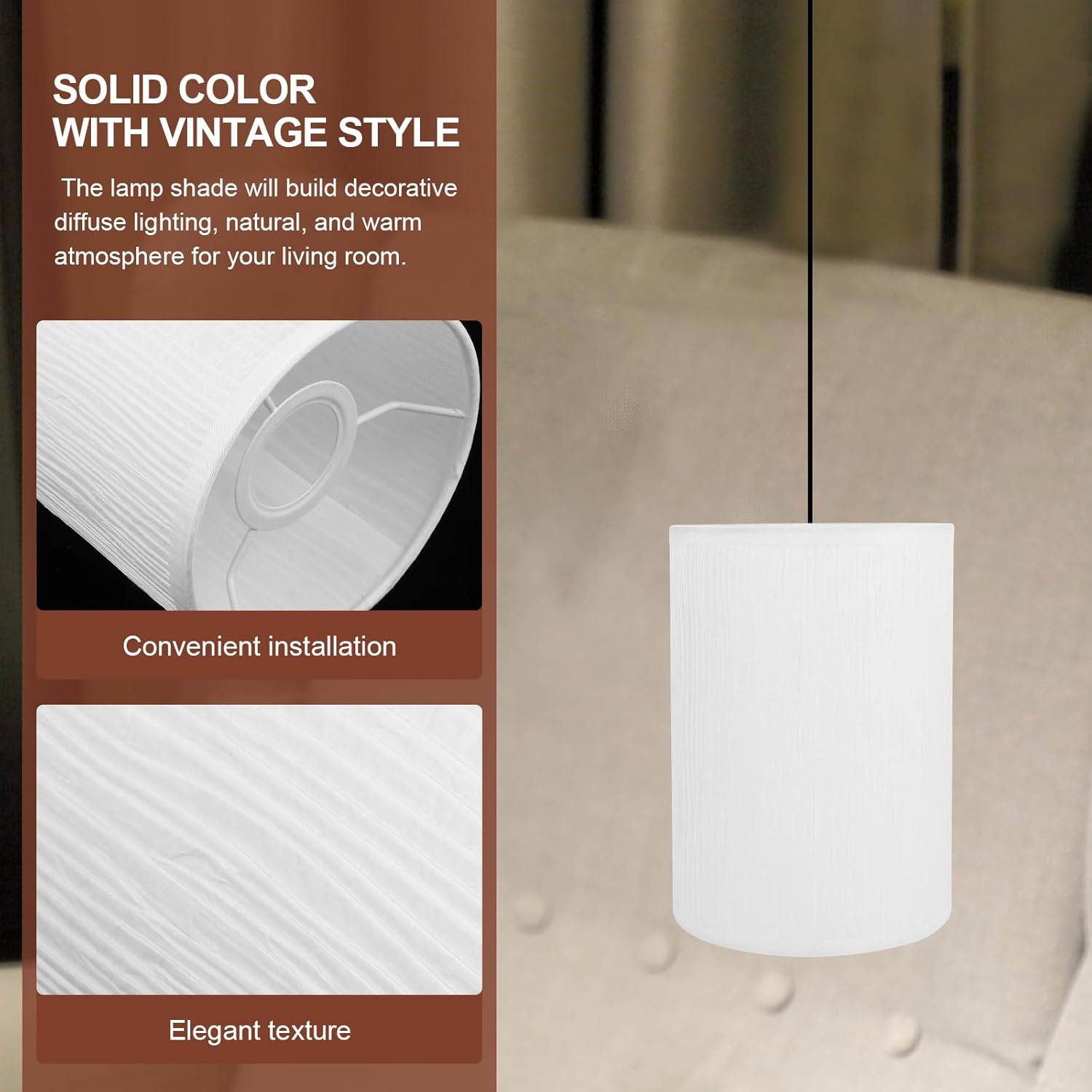 Unomor Cylinder Lampshades, Fabric Linen Drum Lamp Shade E27/E14 Bell Clip On Lamp Cover Table Light Cover Natural Lamp Holder Replacement for Table Lamp Floor Light Pendant Lamp 7.87X5.51X5.51in