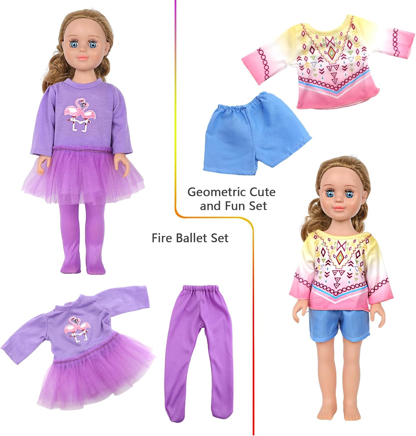18 Inch Doll Clothes 10 Pcs Doll Outfit Set Casual Dress Up Accessories with Tops Pants Skirts Hat for 18 Inch Soft Body Dolls Girls Gift