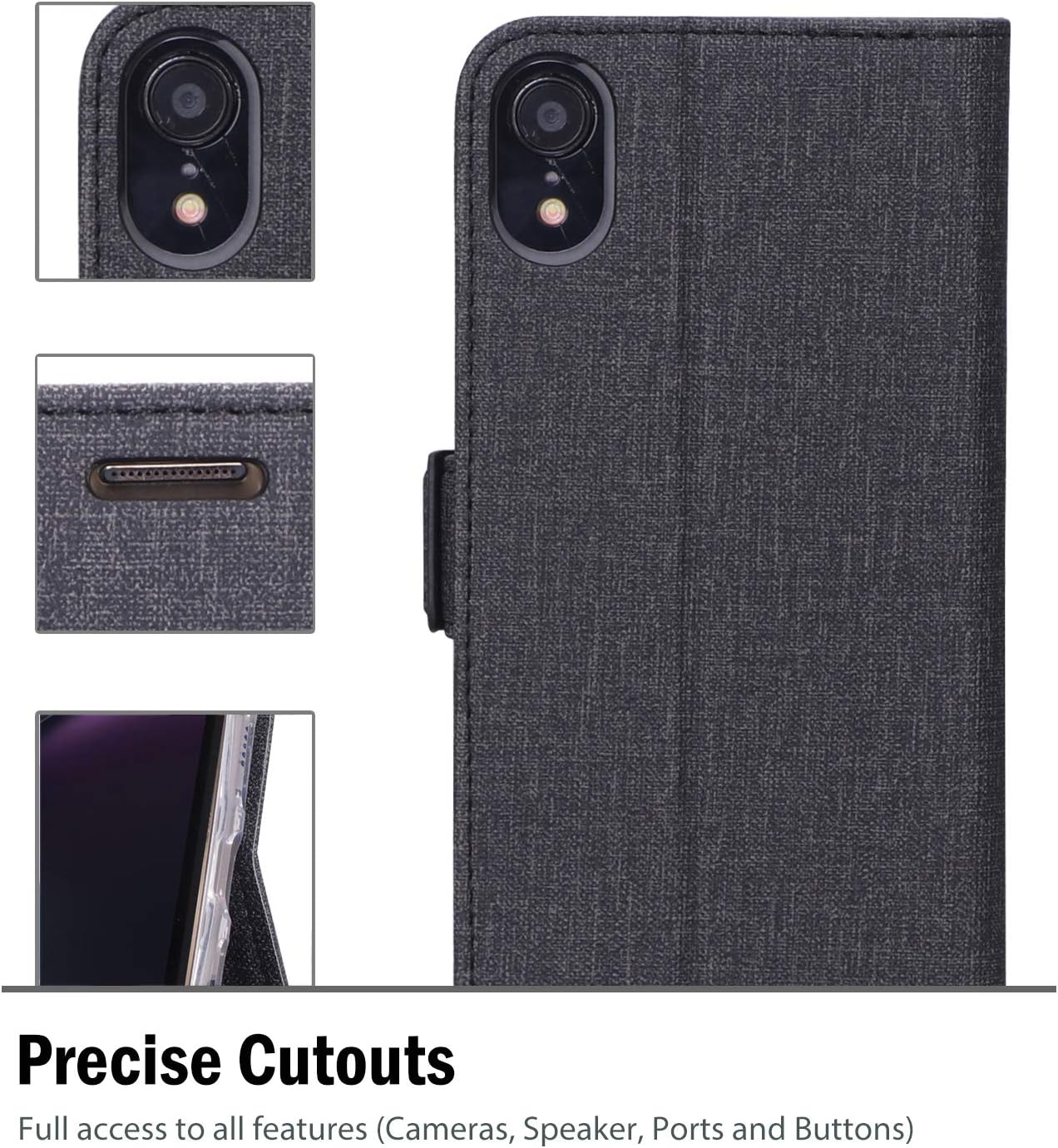 ProCase iPhone XR Wallet Case, Folio Folding Flip Case Protective Cover for Apple iPhone XR 6.1 Inch 2018 -Black