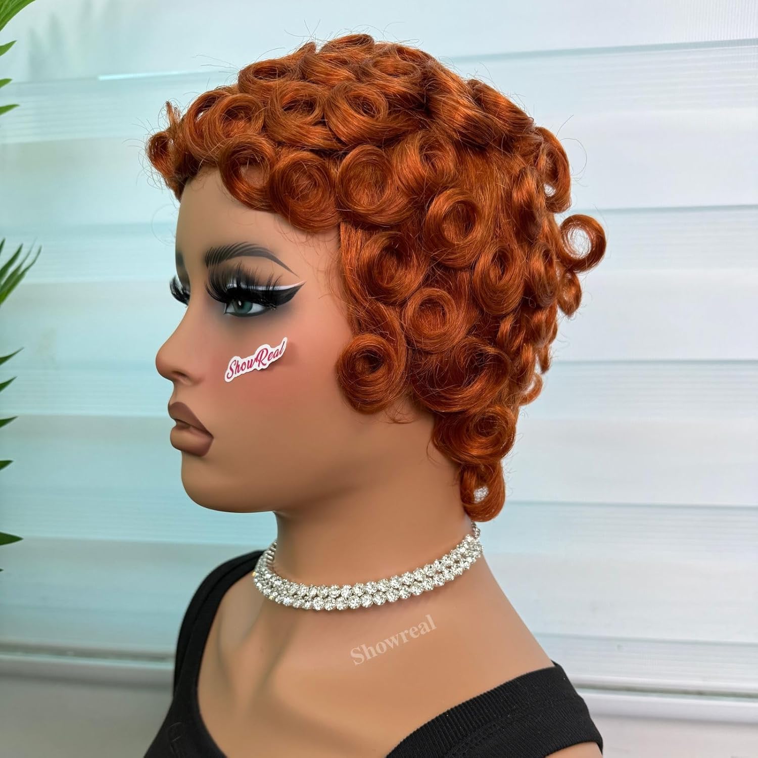 ShowReal Pixie Cut Curly Wigs for Black Women Short Pixie Cut Human Hair Wigs Natural Black Short Wavy Human Hair Wig short pixie cut wigs Gluless Wigs (350#)