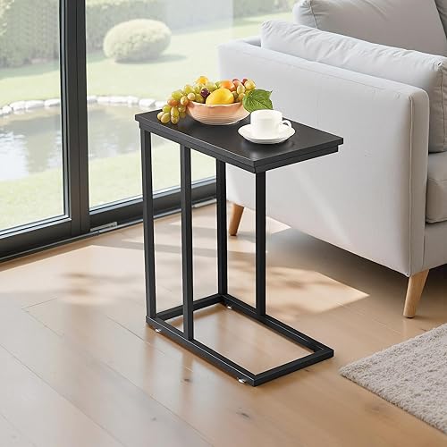Miniatura 7 de VECELO Mesa auxiliar en forma de C para sofá y cama, bandeja de TV para sala de estar, dormitorio, 2 unidades, color negro
