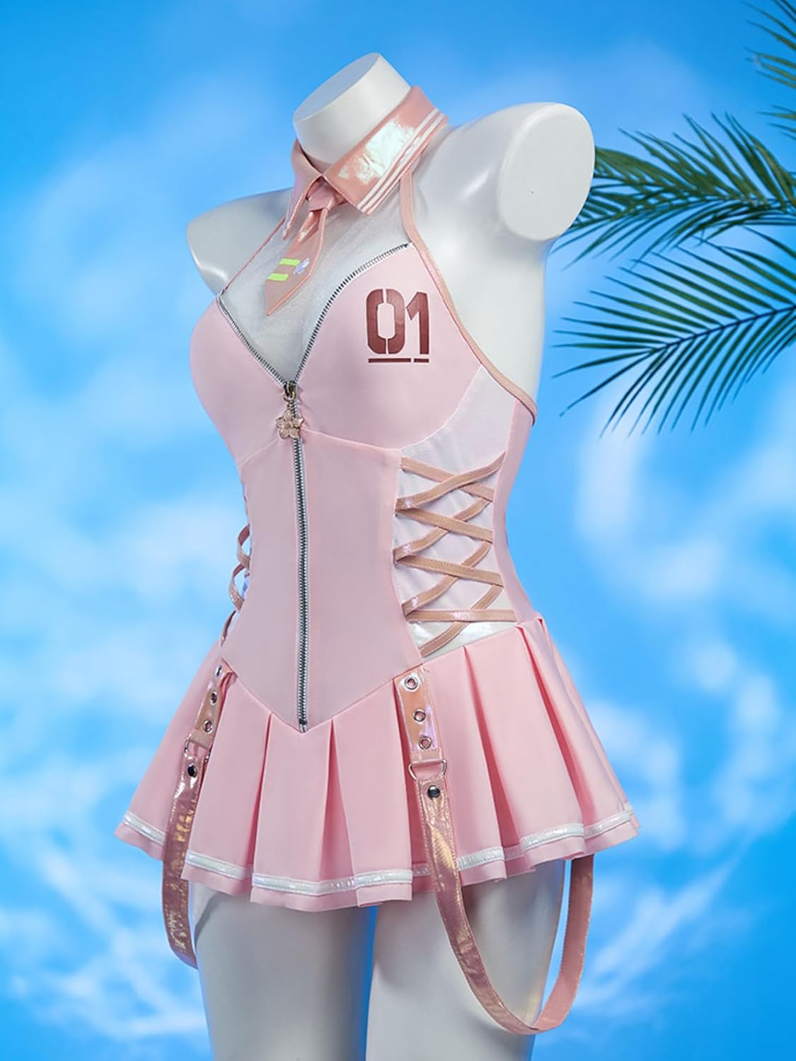 haikyuu Women Cosplay One Piece Swimsuit with Gloves Tie Anime Bathing Suit Halter Pool Party Musical Clubwear