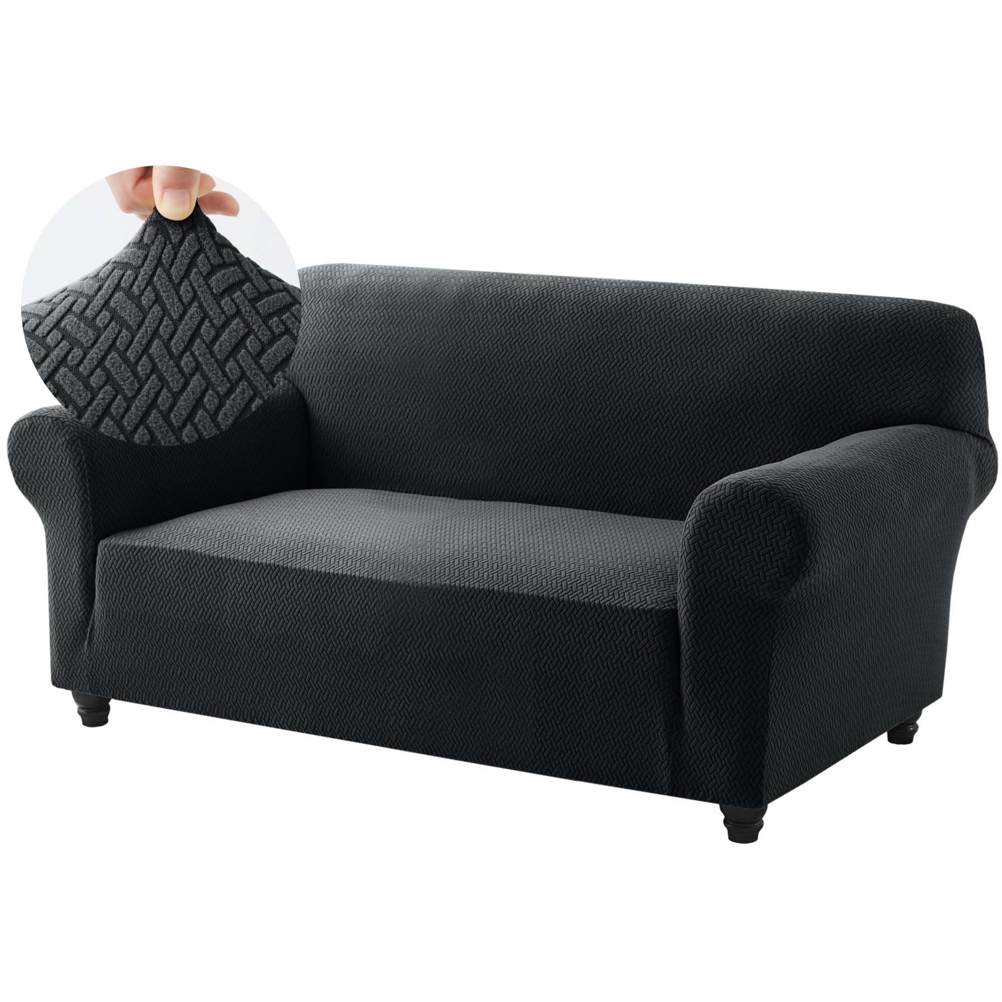 Hafaa High Stretch Sofa Cover 2 Seater Spandex Elastic Fit Loveseat Sofa Slipcovers T Shape - Super Soft Non Slip Couch Covers Washable Furniture Protector for Pets/Kids/Dogs (Black)