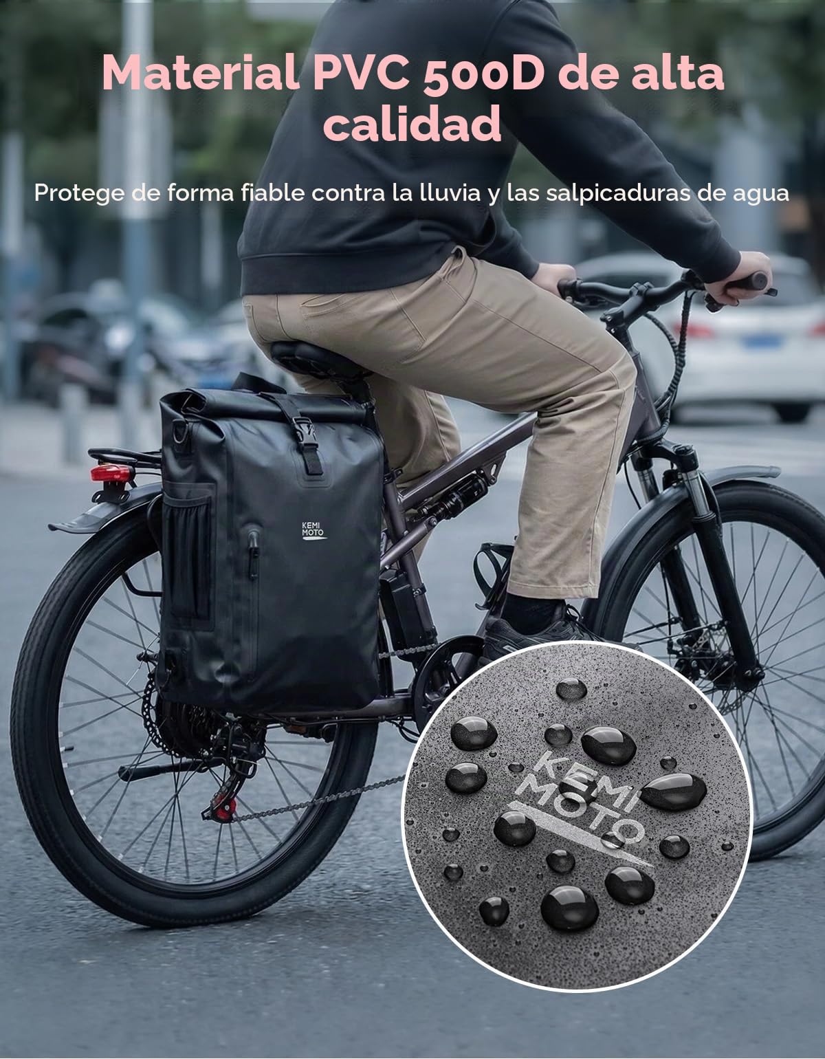 KEMIMOTO Bolsa de bicicleta impermeable de 27 l, bolsa de equipaje trasera con compartimento para portátil, mochila 3 en 1, multifuncional, se puede utilizar como mochila, bolso bandolera o con asa