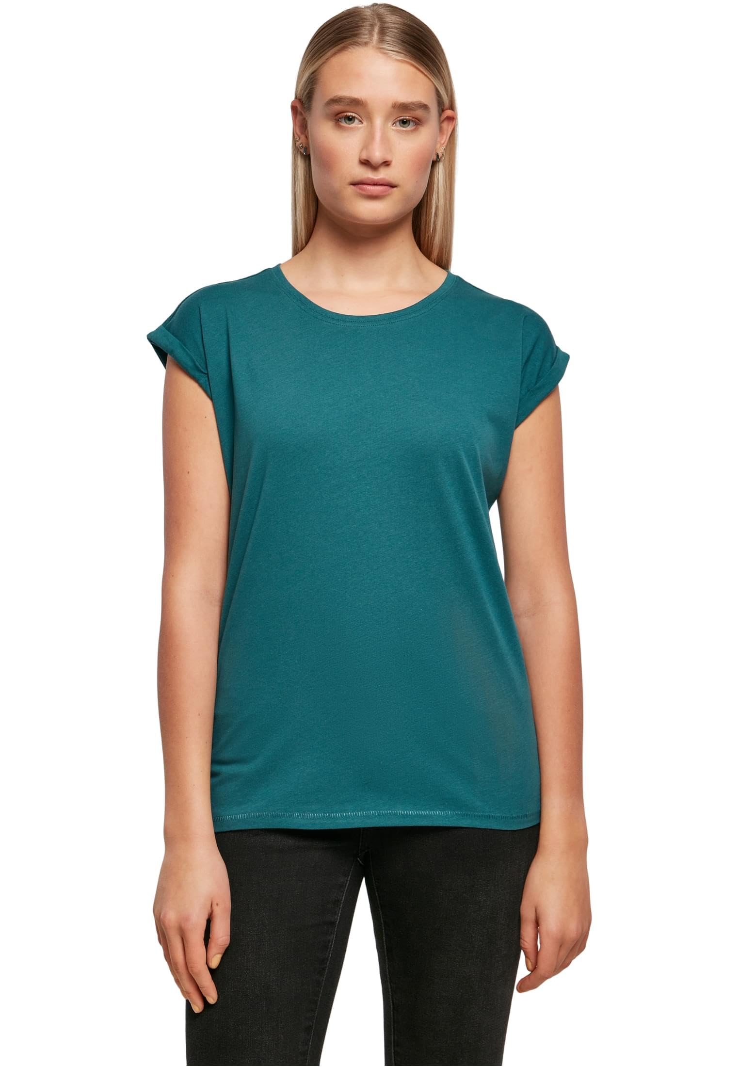 Build Your Brand Women's Extended Shoulder Tee, Teal, 4XL