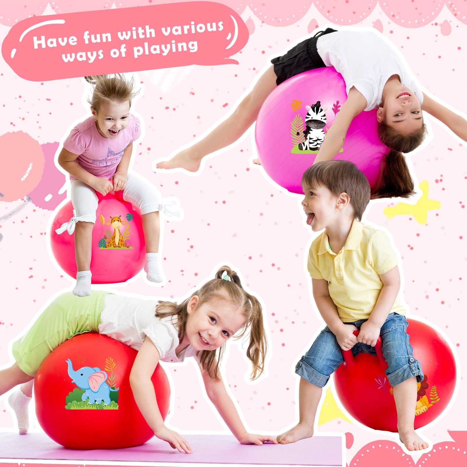 12 Pcs Hopper Ball with Handles Bouncing Ball for Kids 18 Inches Jungle Animal Bouncing Ball Jumping Ball Hoppity Hop Ball Exercise Ball with Handle for Outdoor Sport School Game Children Boy Girl