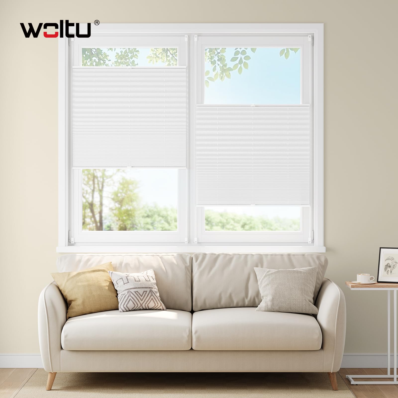 WOLTU Tenda Plissettata Effetto Rugoso Klemmfix senza Foratura 80x100 cm Bianco, Tenda Avvolgibile con Clip, Protezione Solare e Privacy per Finestre e Porte