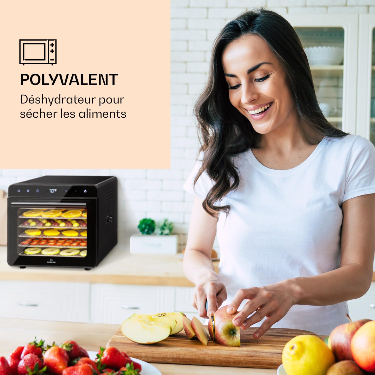 Klarstein Deshydrateur Alimentaire, Séchoir à Légumes, Herbes et Viandes, Déshydrateur de Fruits Secs 700W avec 6 Plateaux à Grille Métallique, Four à Viande Séchée en Métal, Minuterie, Noir