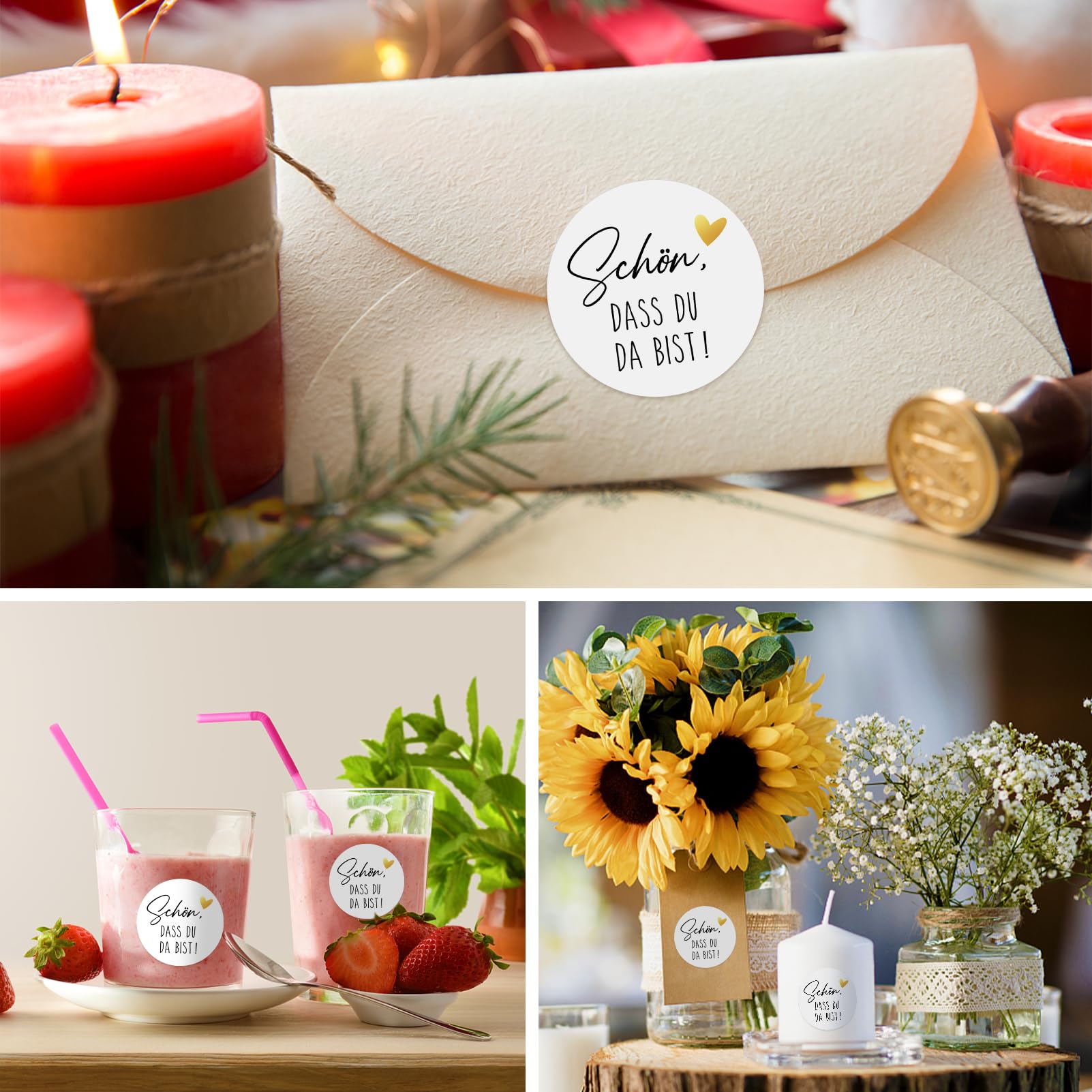 72 Adesivi Rotondi Per Nozze – Scritta 'Schön Dass Du Da Bist' Rosa Con Cuori – 4 Cm – Decorazione Bomboniere - 2