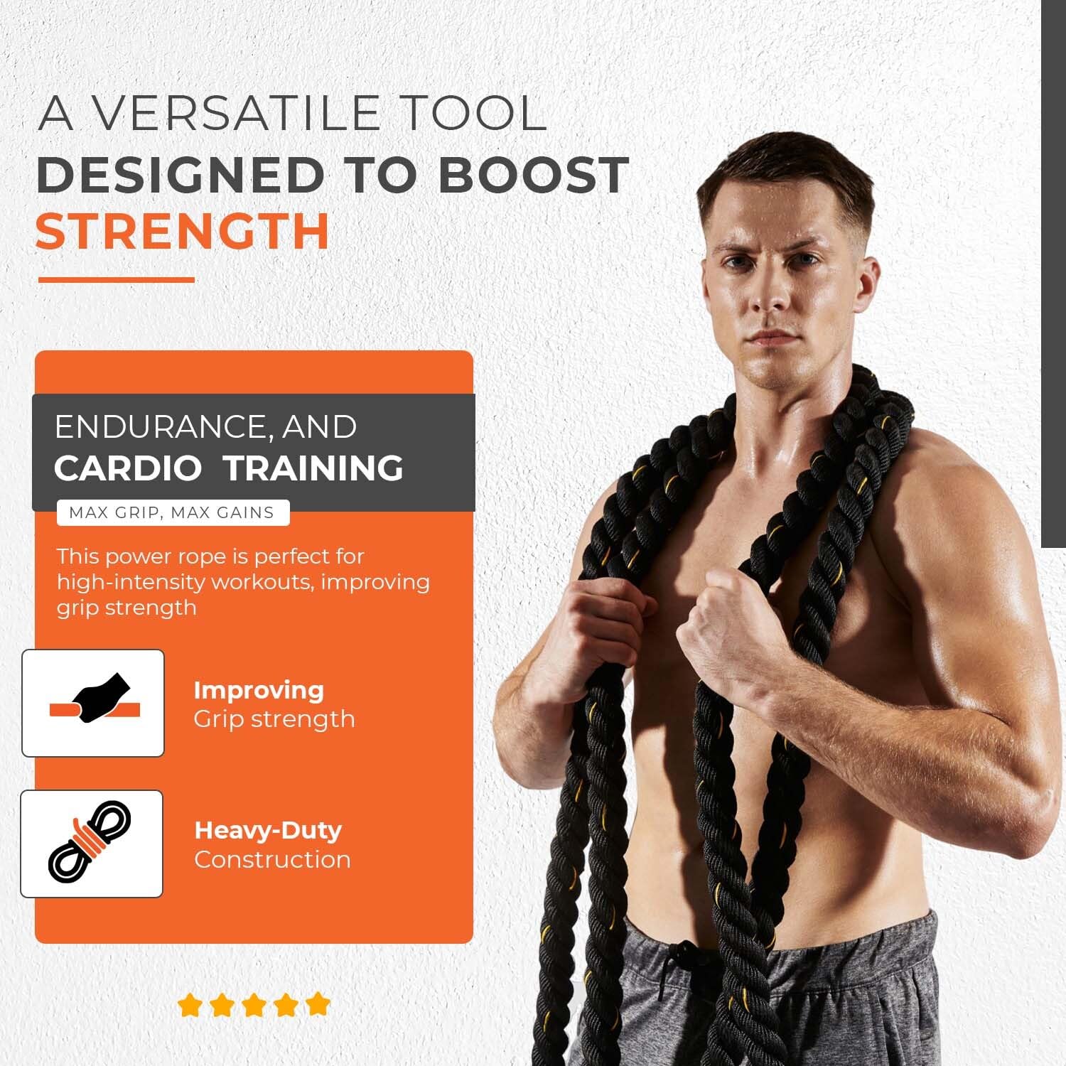 Battle Rope - 2 misure, materiale poli, per esercizi e fitness, portatile, diametro 38 mm