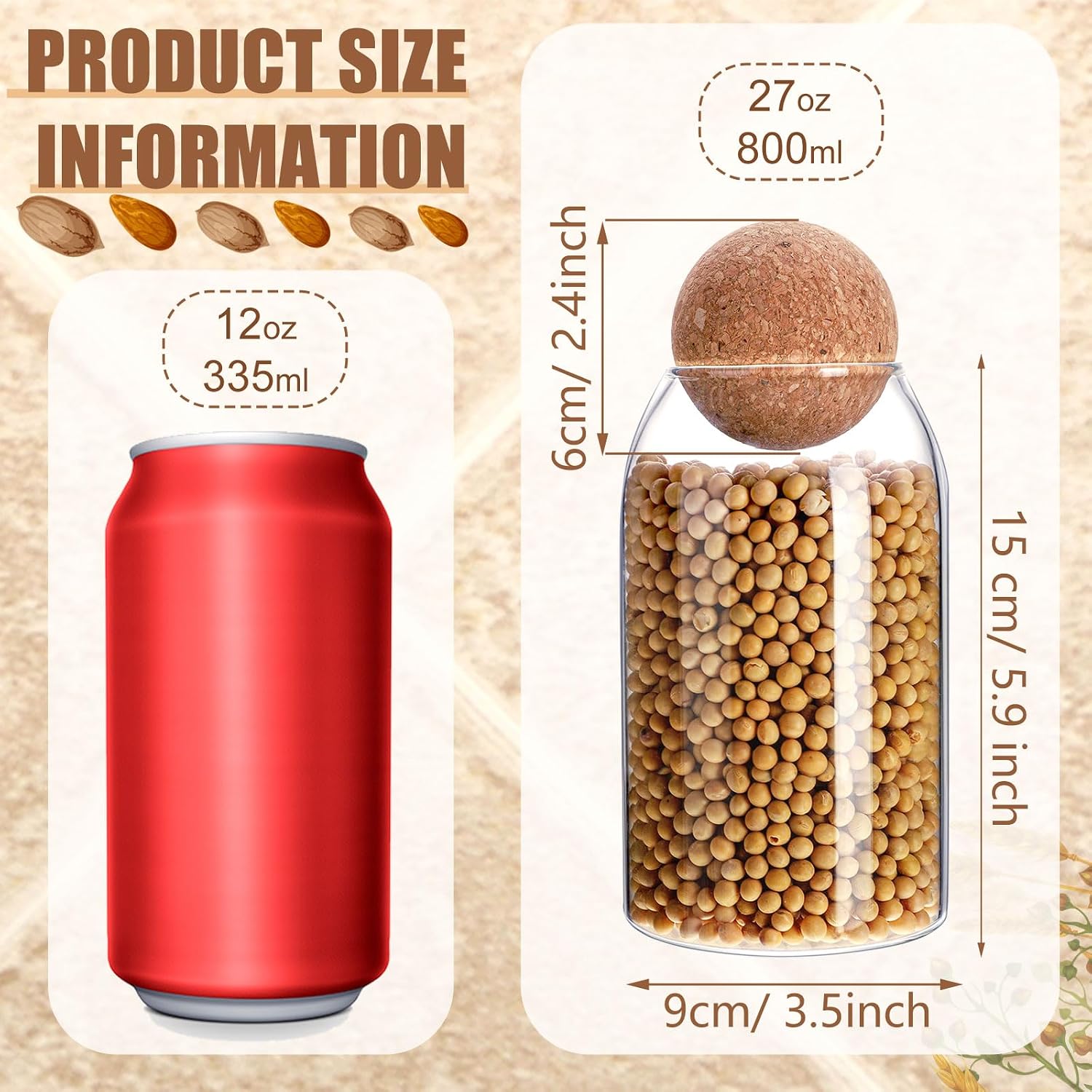 Cunhill 3 Pcs 800ml/ 27oz Glass Jar with Ball Cork Lid Decorative Container
