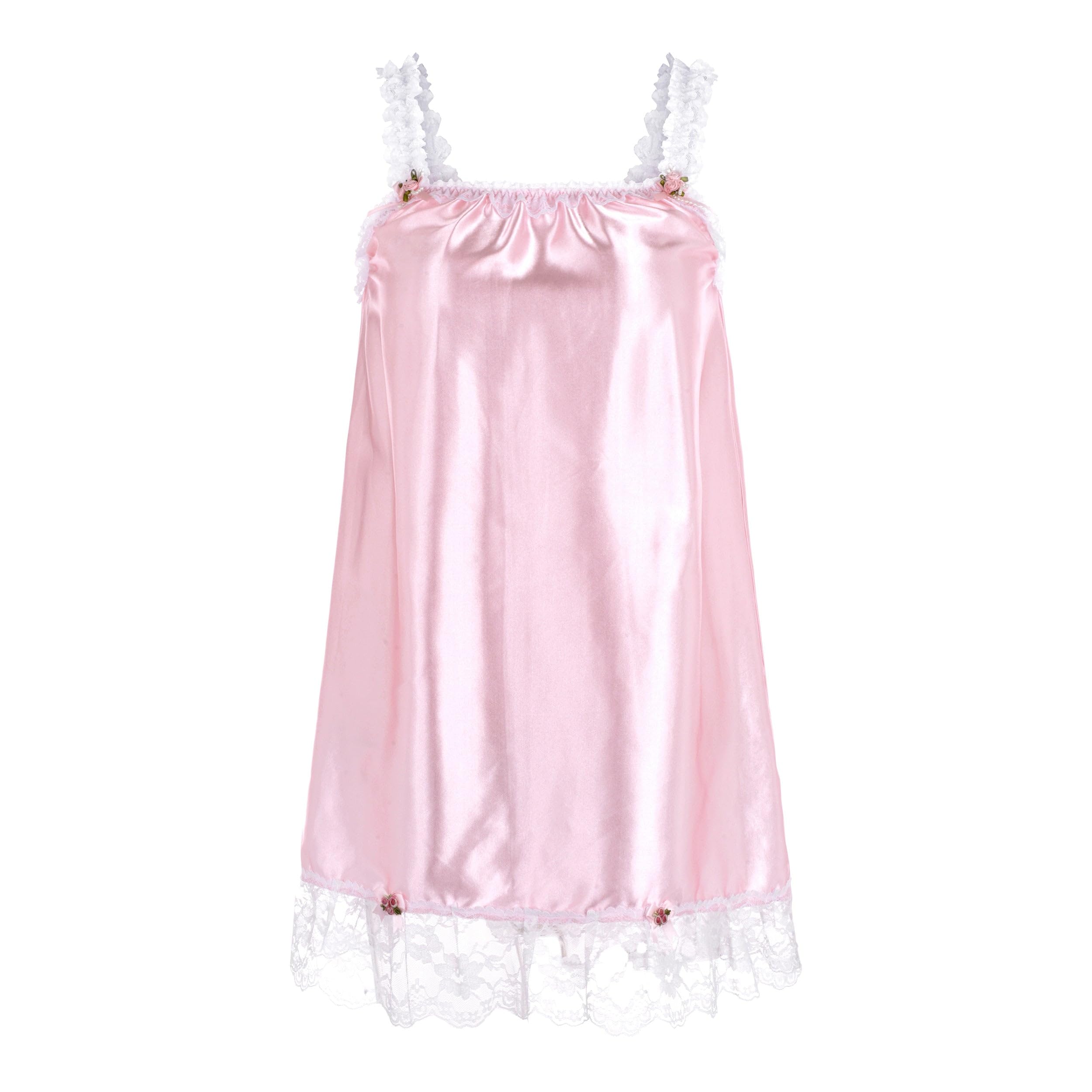 Satini Lingerie Raso Sissy Babydoll Stile Increspature Pizzo Sottogonna Pigiameria