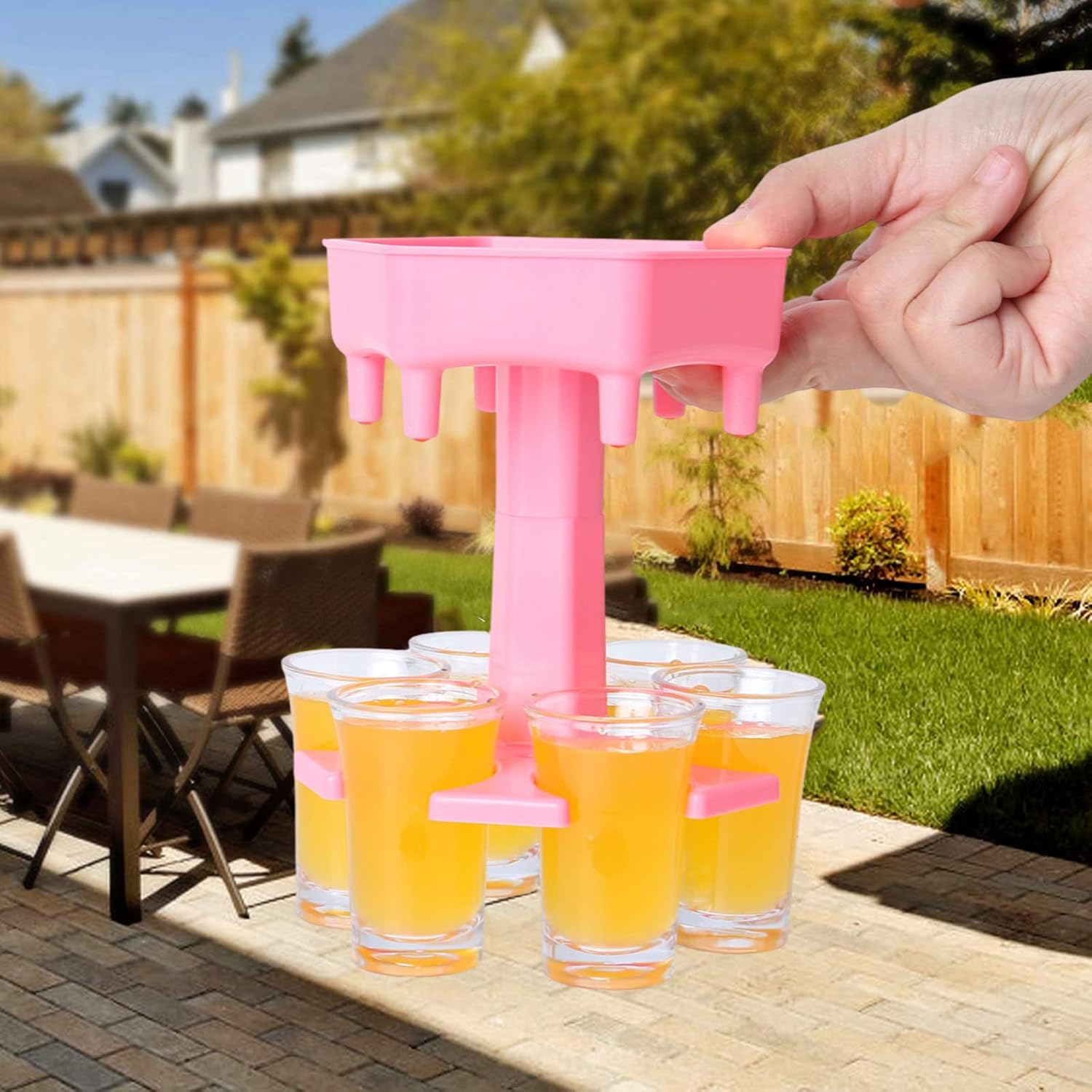 Blасk Frіdау - 50% оƒƒ New 6 Shot Glass Dispenser and Holder -Dispenser For Filling Liquids, Bar Shot Dispenser,Cocktail Dispenser, Portable Wine Holder 6 Bottle Beverage Stand including 6 Pcs shot glasses (Pink)