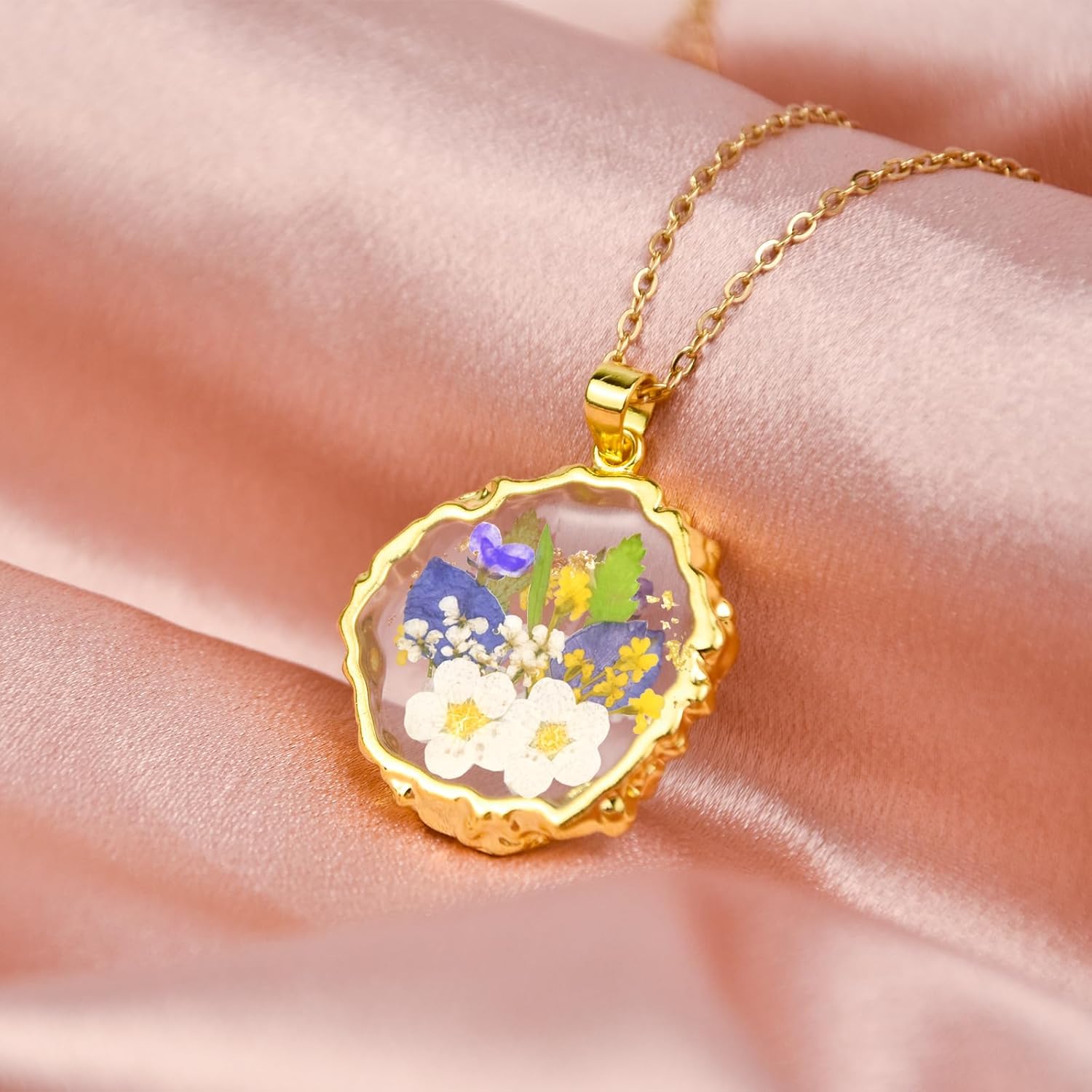 Pressed Flower Necklaces for Women,Birth Flower Necklaces for Women - Image 3