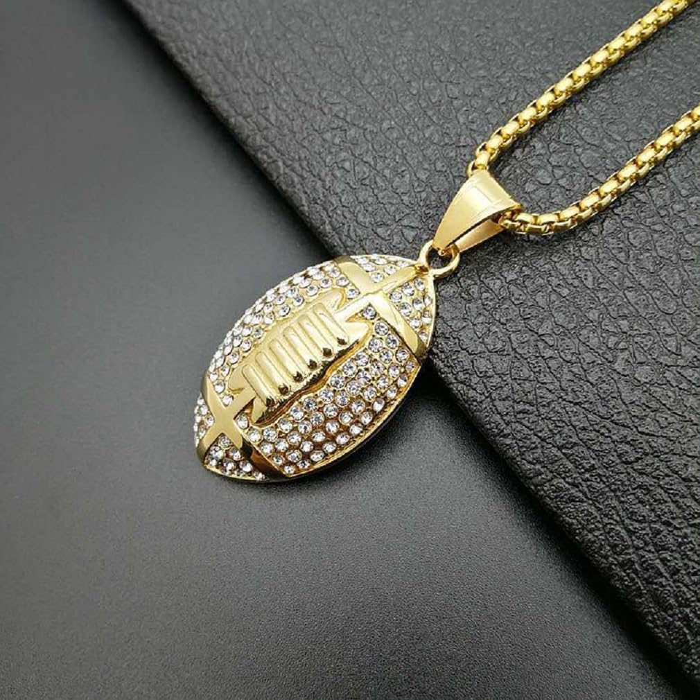 American Football Necklace for Men, Hip Hop Rugby Necklace, American Soccer Pendant Necklace with 23.6"Chain,Punk Rock American Football Pendant, Gold American Football Sport Necklace Jewelry for Men - Image 3